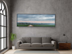 Panoramic Holy Land Israeli Cloudy Sunrise Landscape with Green Field, Trees and Clouds