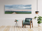 Panoramic Holy Land Israeli Cloudy Sunrise Landscape with Green Field, Trees and Clouds