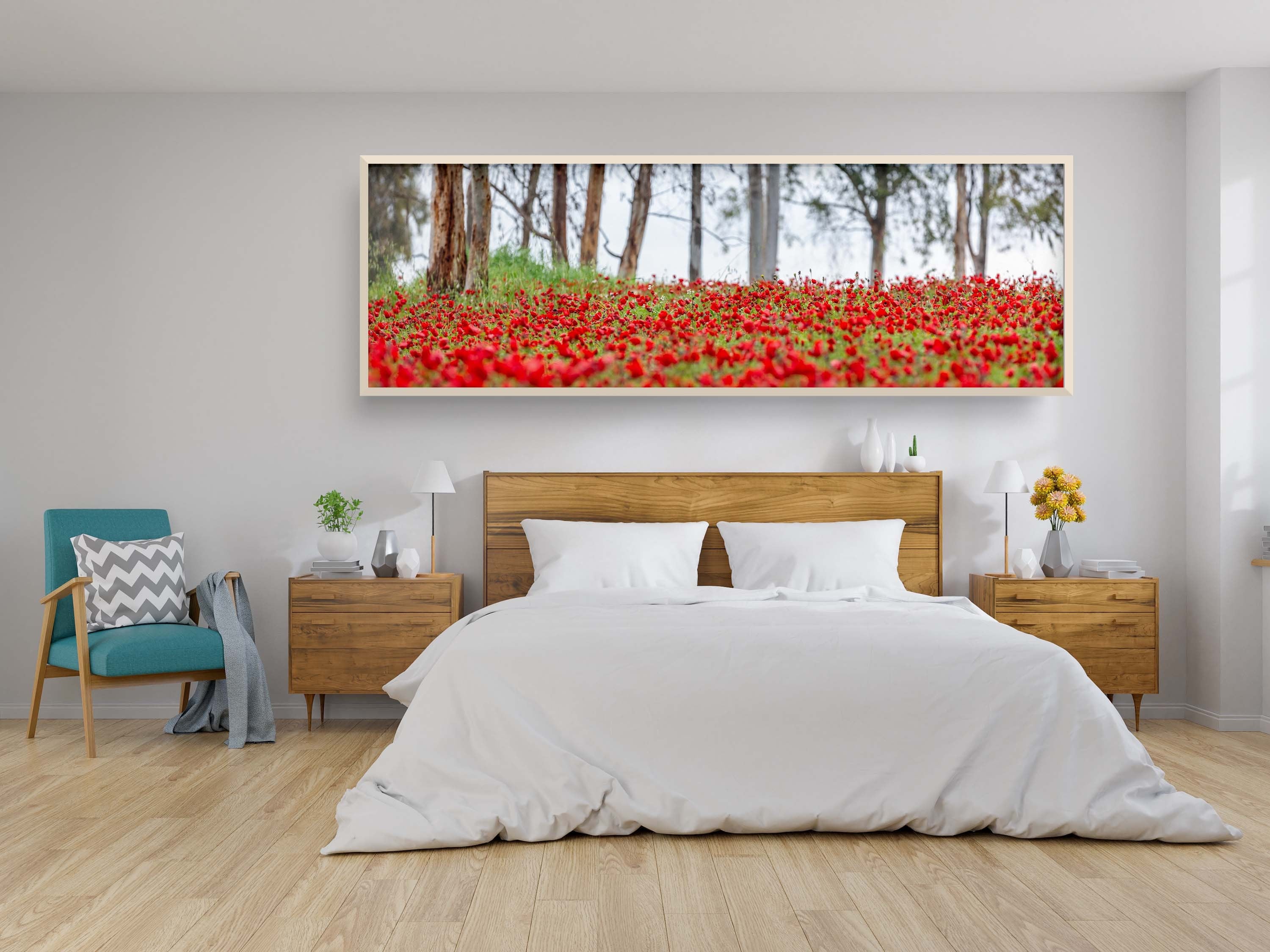 Israeli Holy Land Panoramic Landscape Print: Red Anemones Wildflower