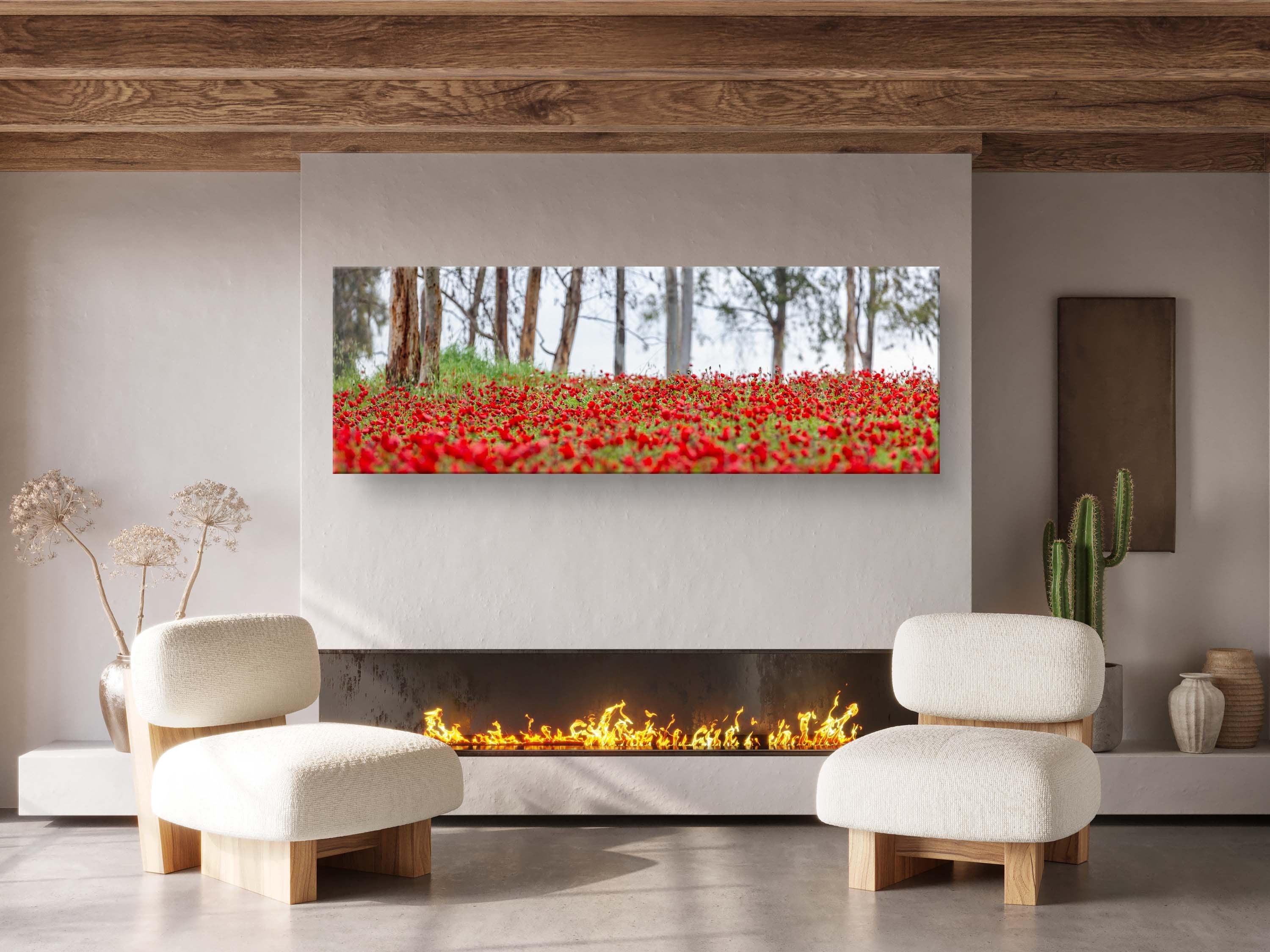 Israeli Holy Land Panoramic Landscape Print: Red Anemones Wildflower