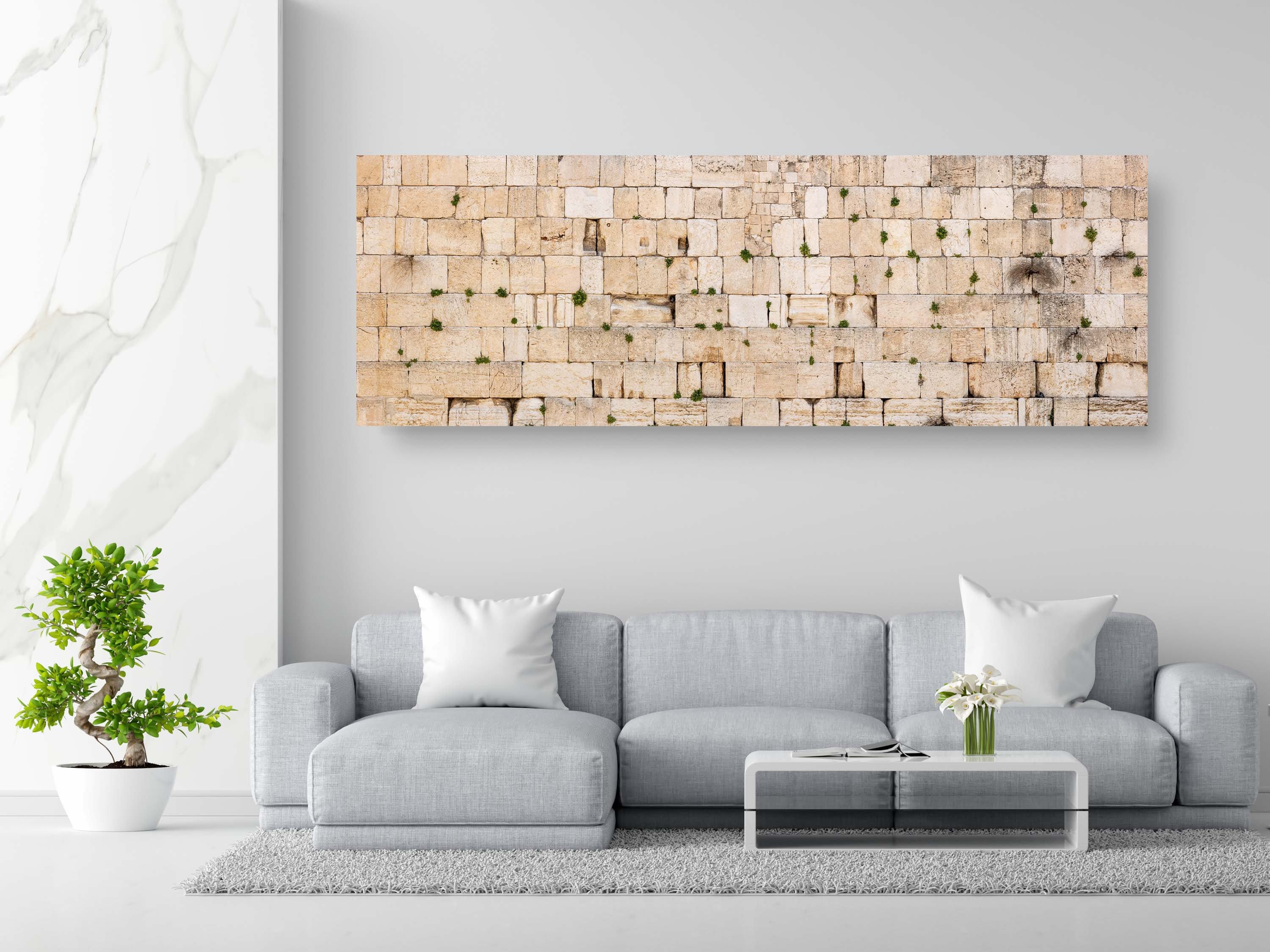 Panoramic Kotel Western Wall Stones with Green Vegetation