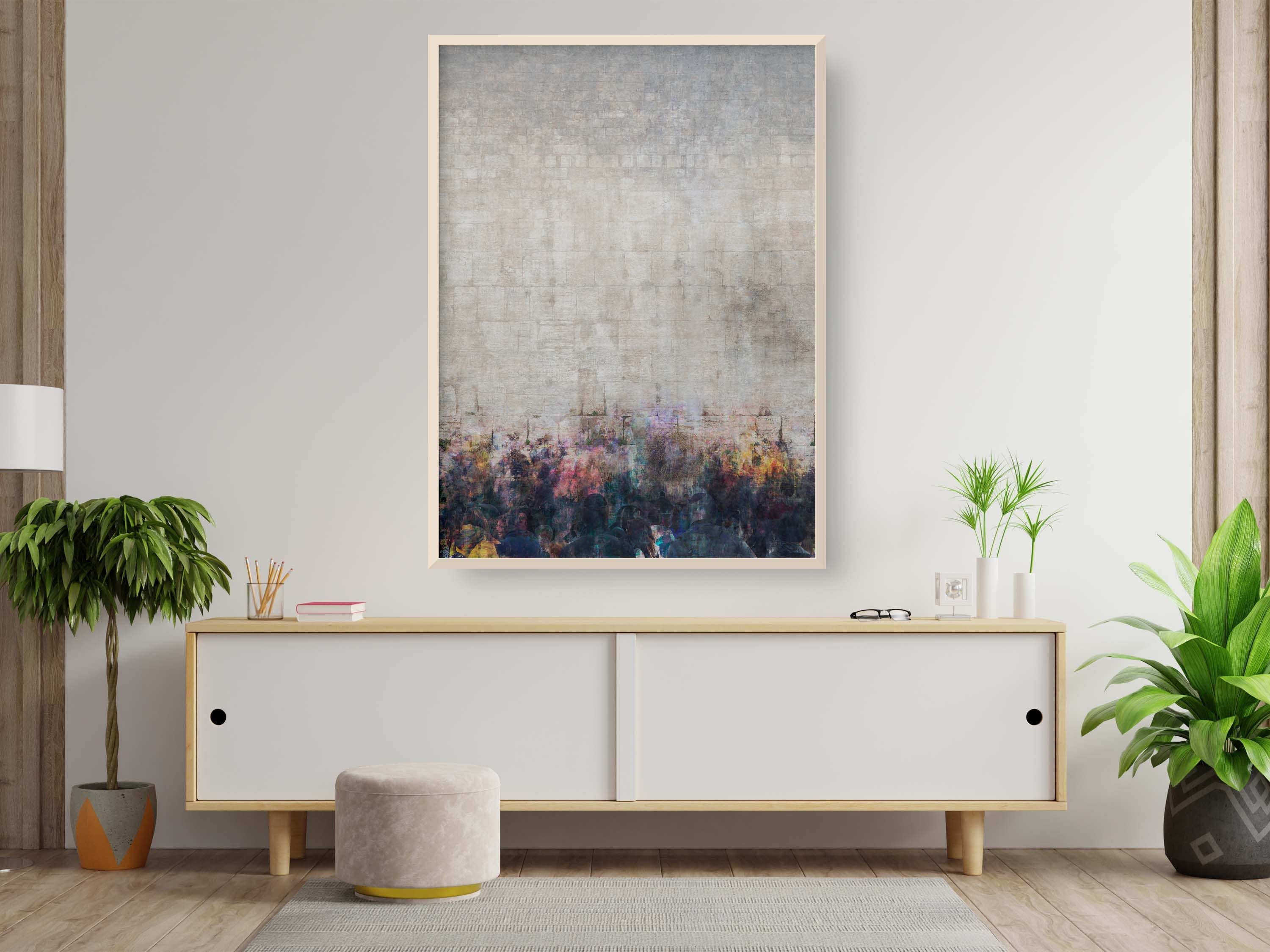 Jewish Kotel Wall Art Abstract Painting — People Praying at the Western Wall (Kosel)