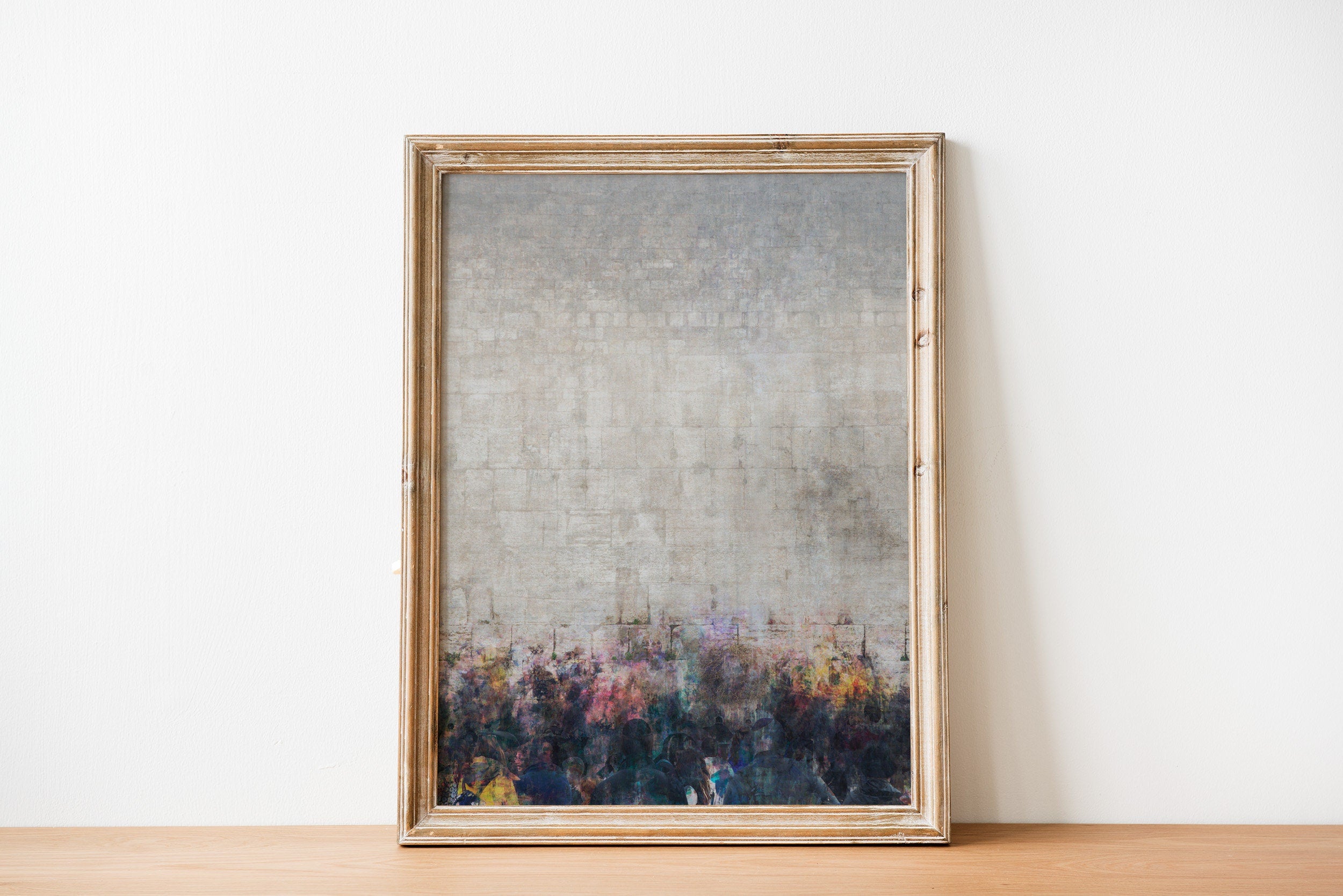 Jewish Kotel Wall Art Abstract Painting — People Praying at the Western Wall (Kosel)