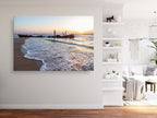 Holy Land Israeli Seascape with Wrecked Fishing Boat — Beach and Waves At Sunset