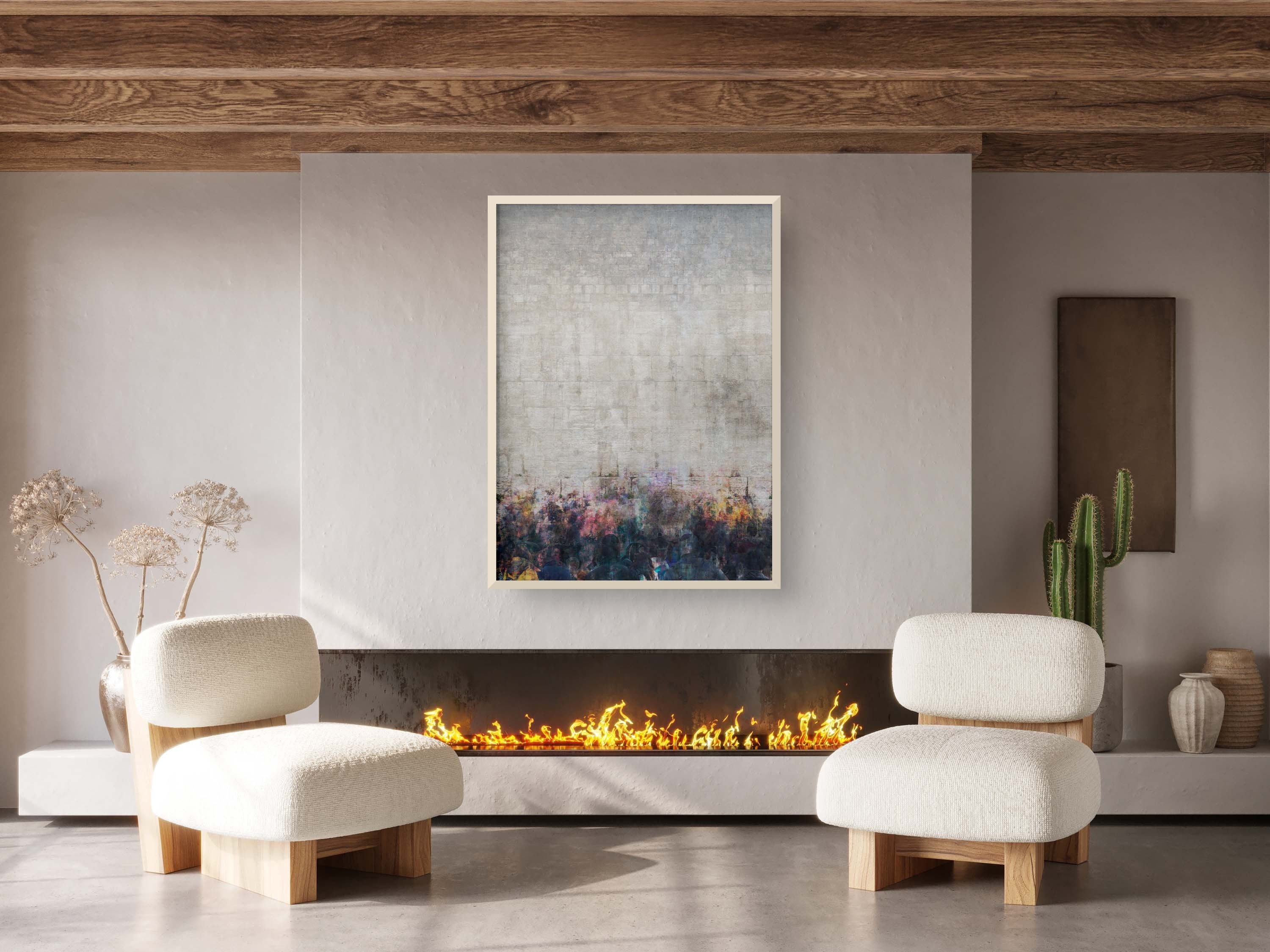 Jewish Kotel Wall Art Abstract Painting — People Praying at the Western Wall (Kosel)