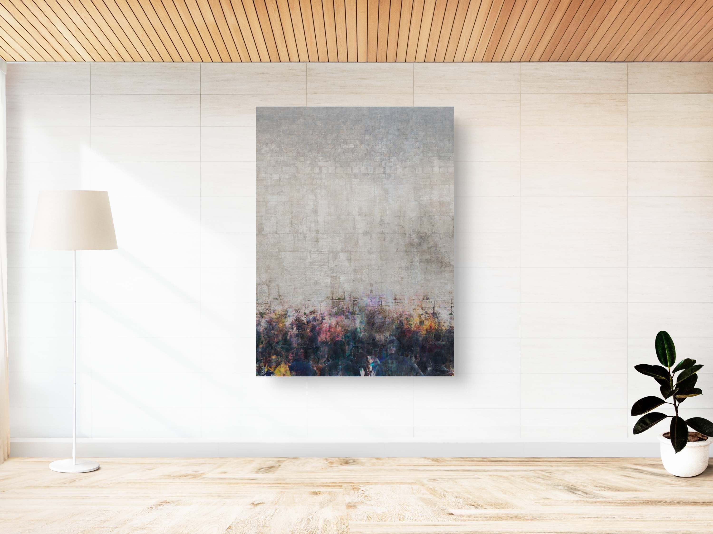 Jewish Kotel Wall Art Abstract Painting — People Praying at the Western Wall (Kosel)