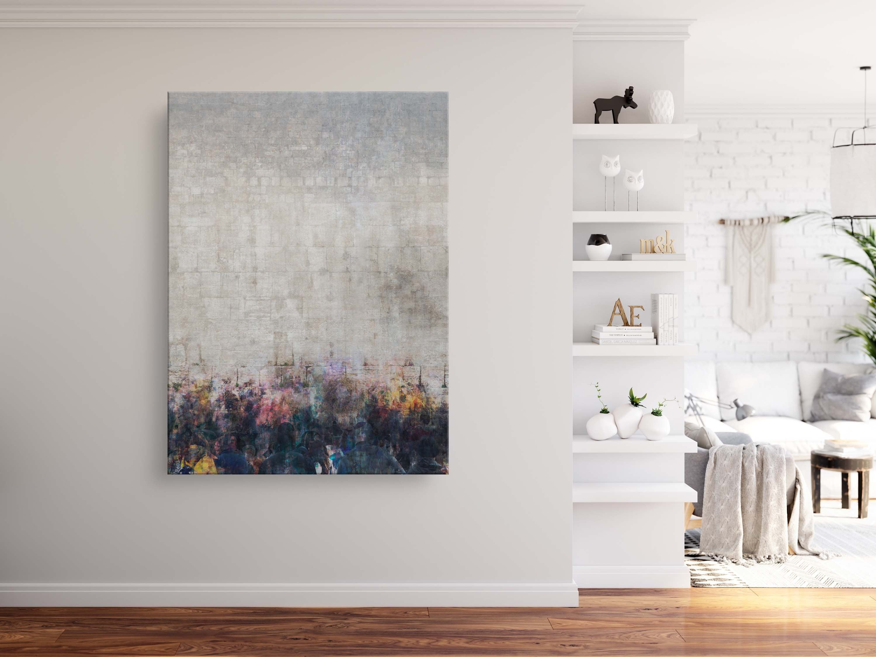 Jewish Kotel Wall Art Abstract Painting — People Praying at the Western Wall (Kosel)