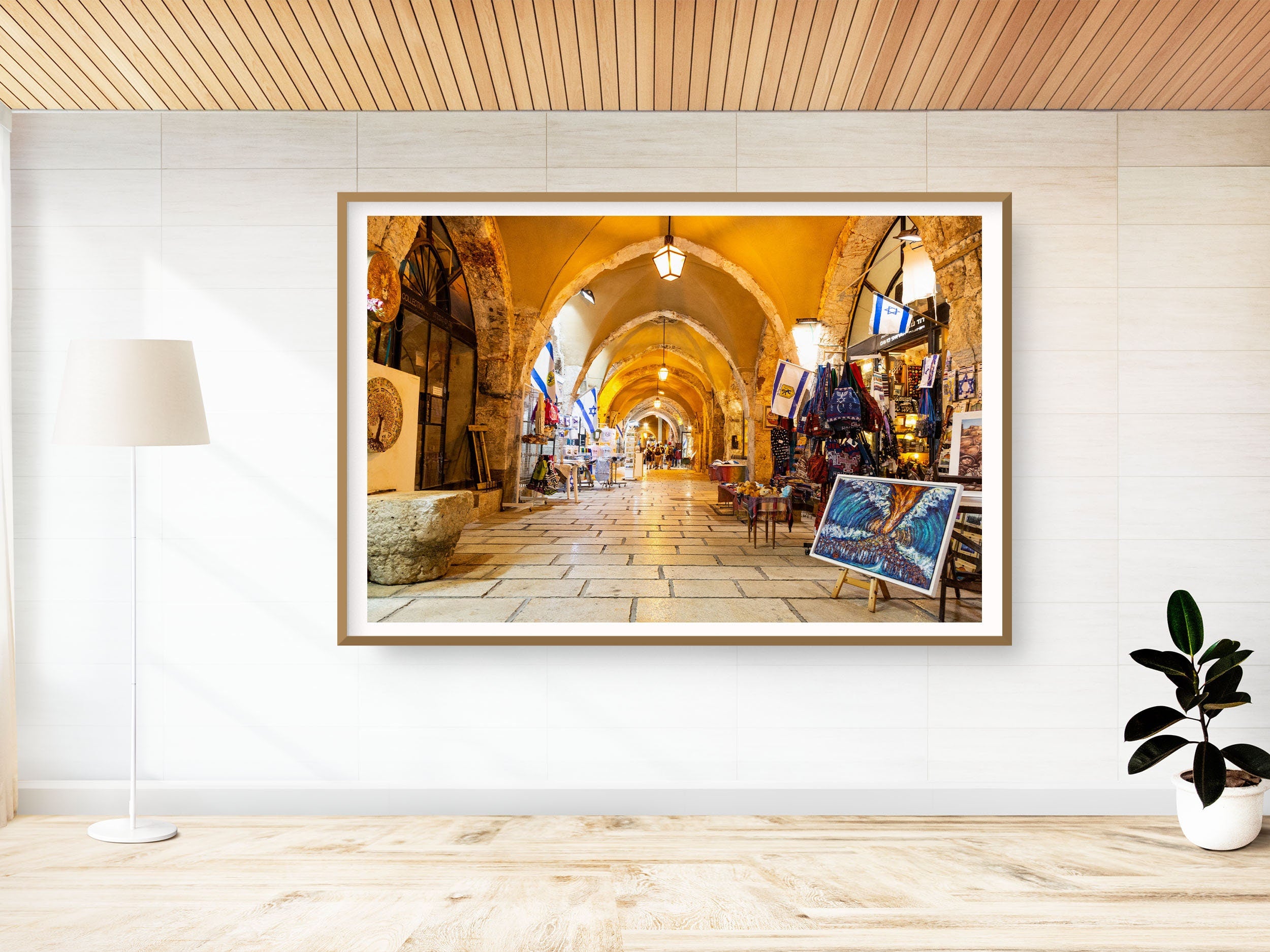 Jerusalem Old City Pedestrian Cardo Street with Artistic Galleries - Jewish Wall Fine Art Print