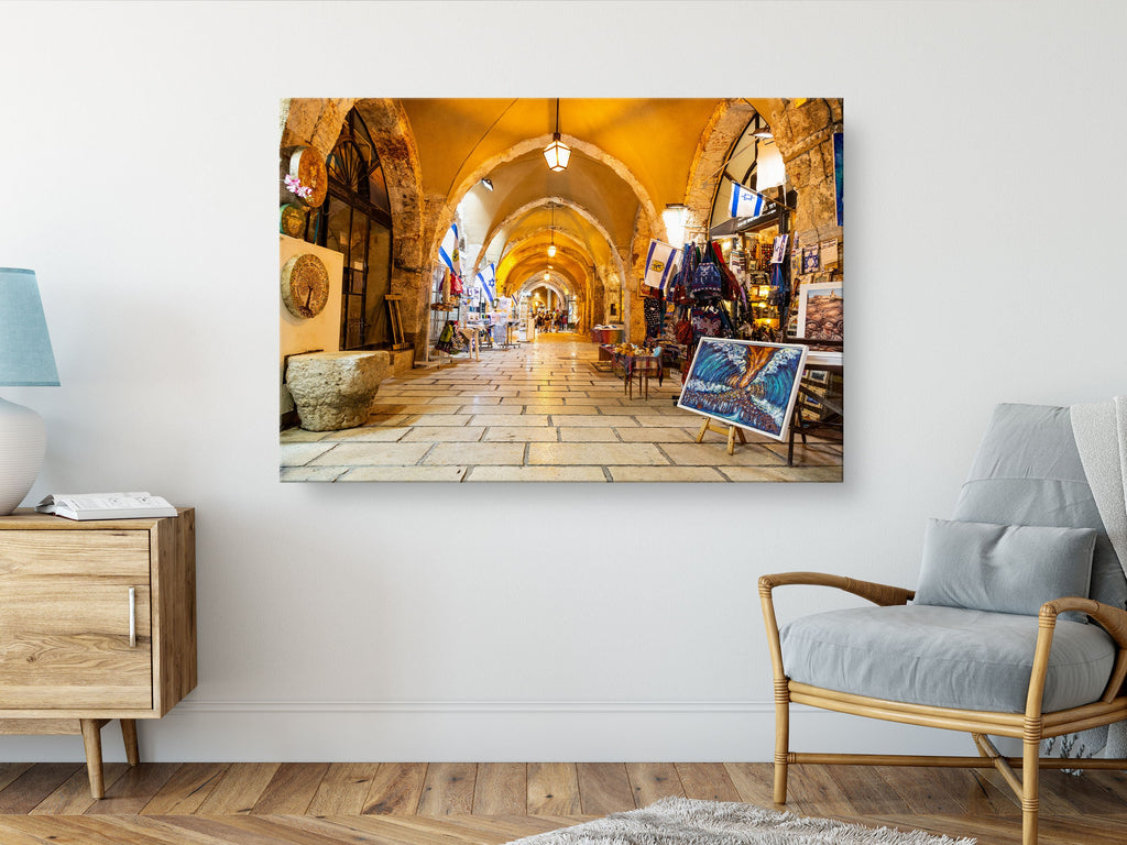 Jerusalem Old City Pedestrian Cardo Street with Artistic Galleries - Jewish Wall Fine Art Print