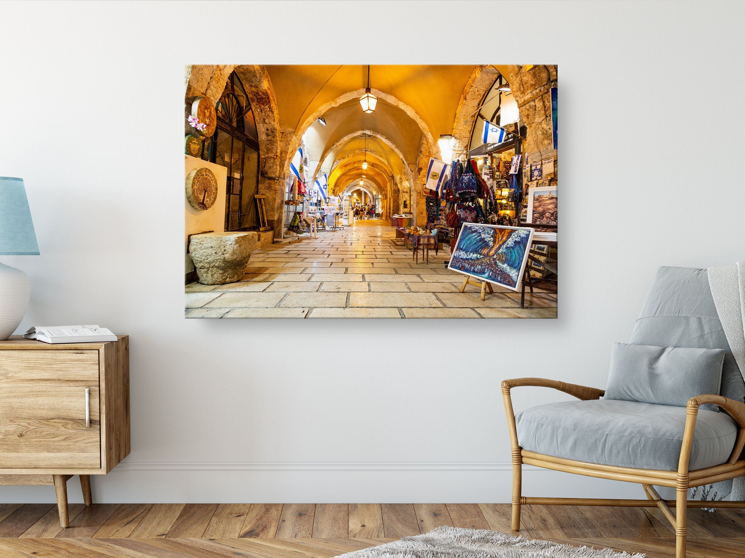 Jerusalem Old City Pedestrian Cardo Street with Artistic Galleries - Jewish Wall Fine Art Print