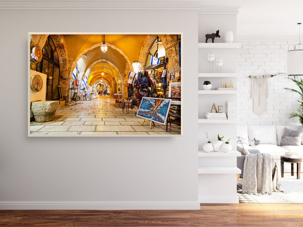 Jerusalem Old City Pedestrian Cardo Street with Artistic Galleries - Jewish Wall Fine Art Print