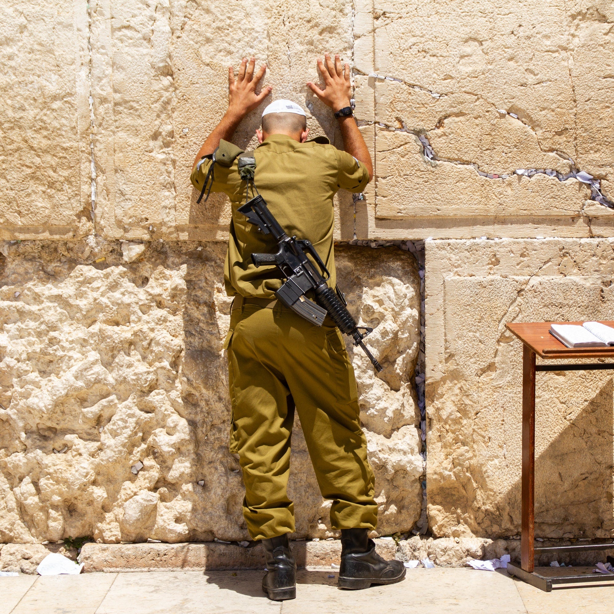Israeli Jewish Soldier Wall Art - Soldier praying at the Western Wall - Kosel Jerusalem - Kotel Fine Art print - Jewish Tsahal IDF Soldier