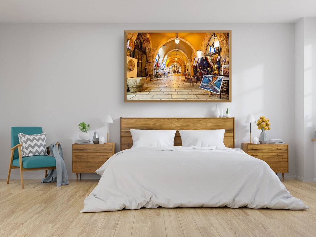 Jerusalem Old City Pedestrian Cardo Street with Artistic Galleries - Jewish Wall Fine Art Print