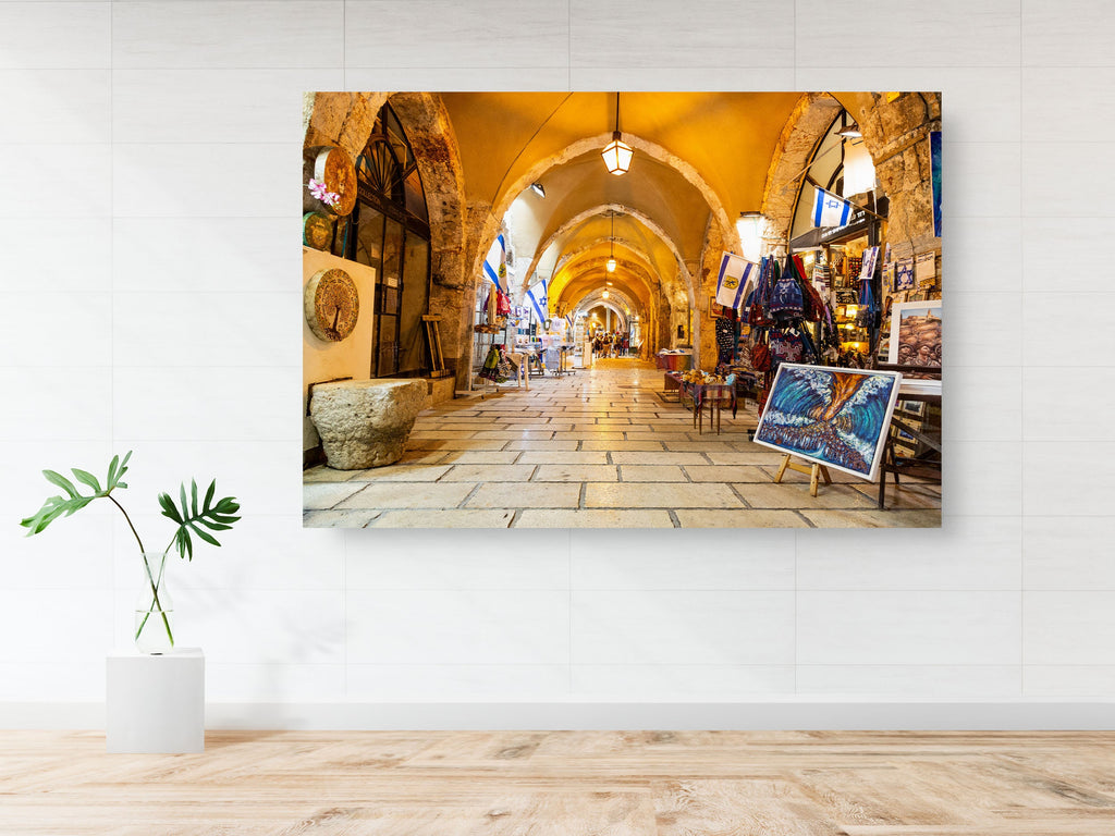 Jerusalem Old City Pedestrian Cardo Street with Artistic Galleries - Jewish Wall Fine Art Print
