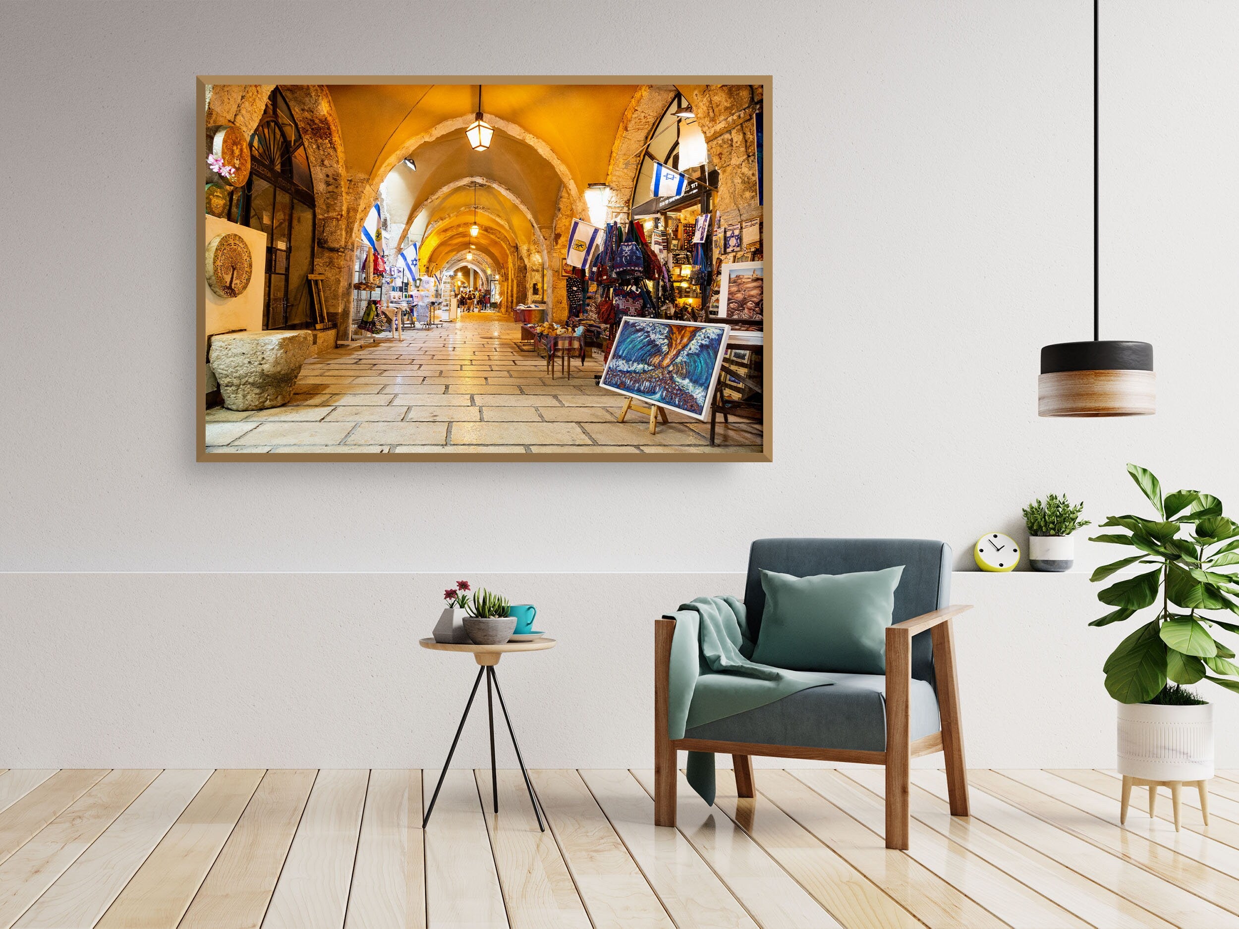 Jerusalem Old City Pedestrian Cardo Street with Artistic Galleries - Jewish Wall Fine Art Print