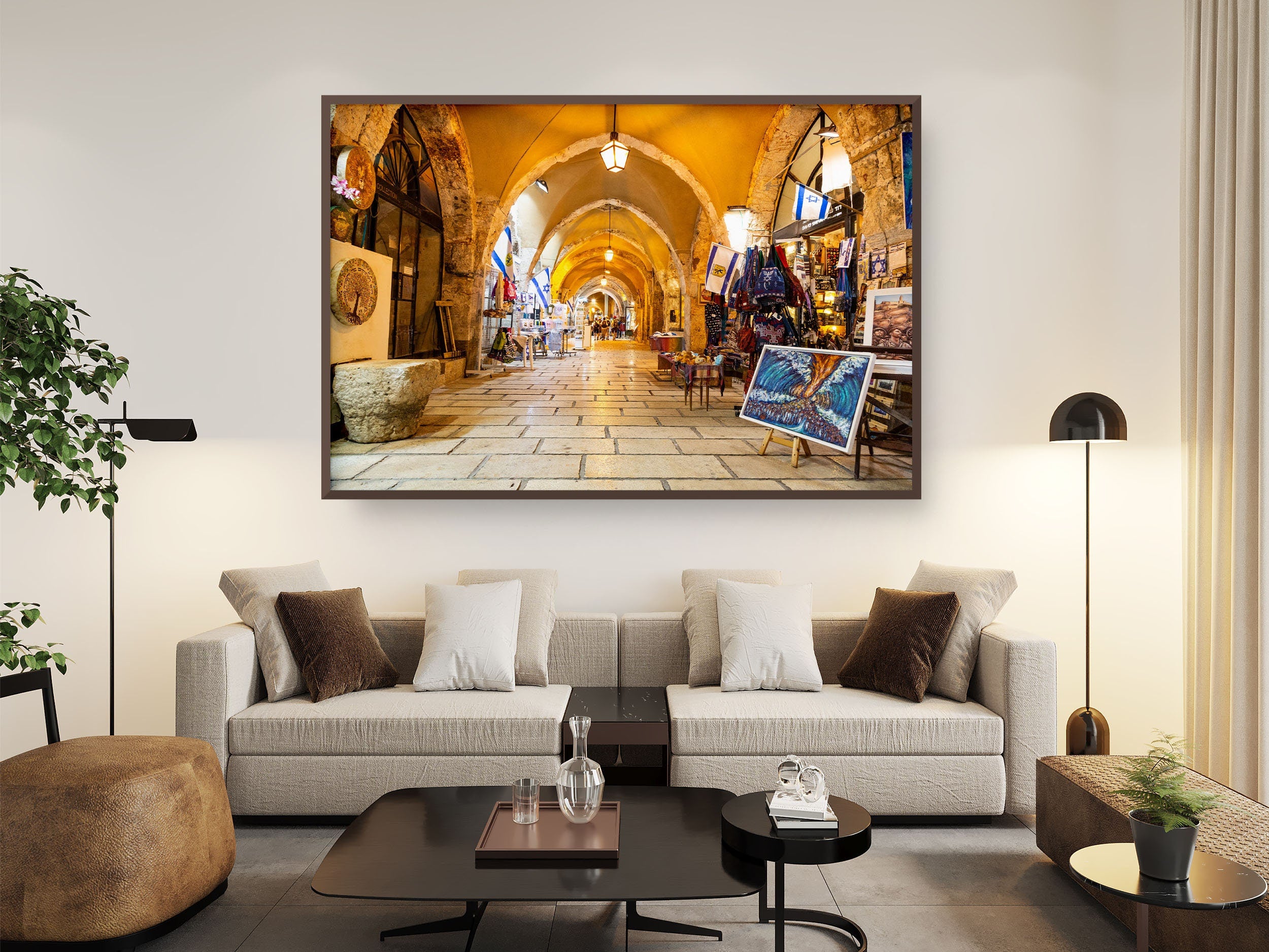 Jerusalem Old City Pedestrian Cardo Street with Artistic Galleries - Jewish Wall Fine Art Print