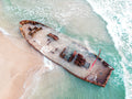 Habonim Beach Print: Israeli Turquoise Sea, Wrecked Boat Seascape