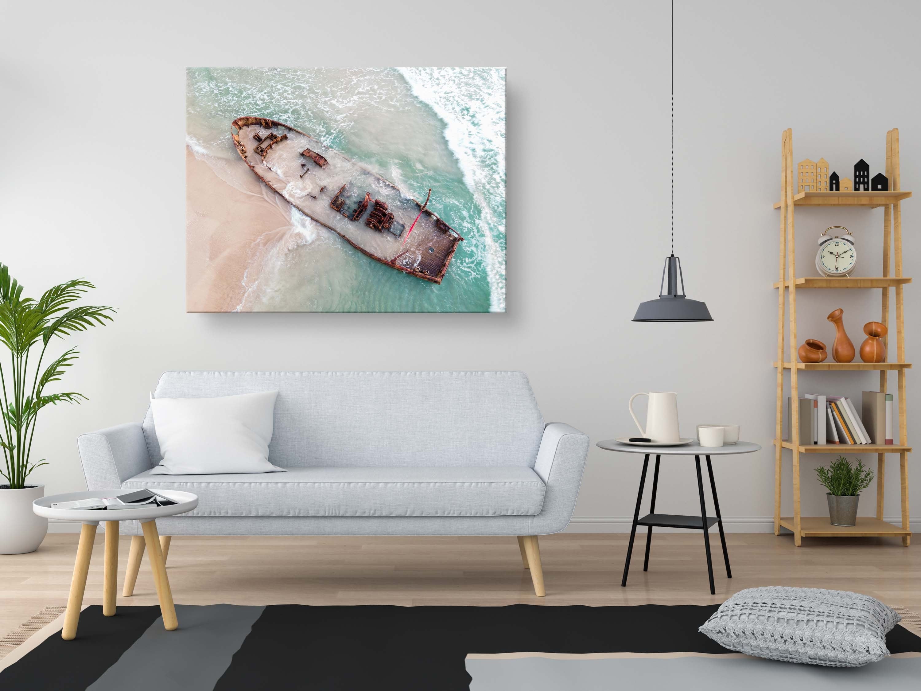 Habonim Beach Print: Israeli Turquoise Sea, Wrecked Boat Seascape