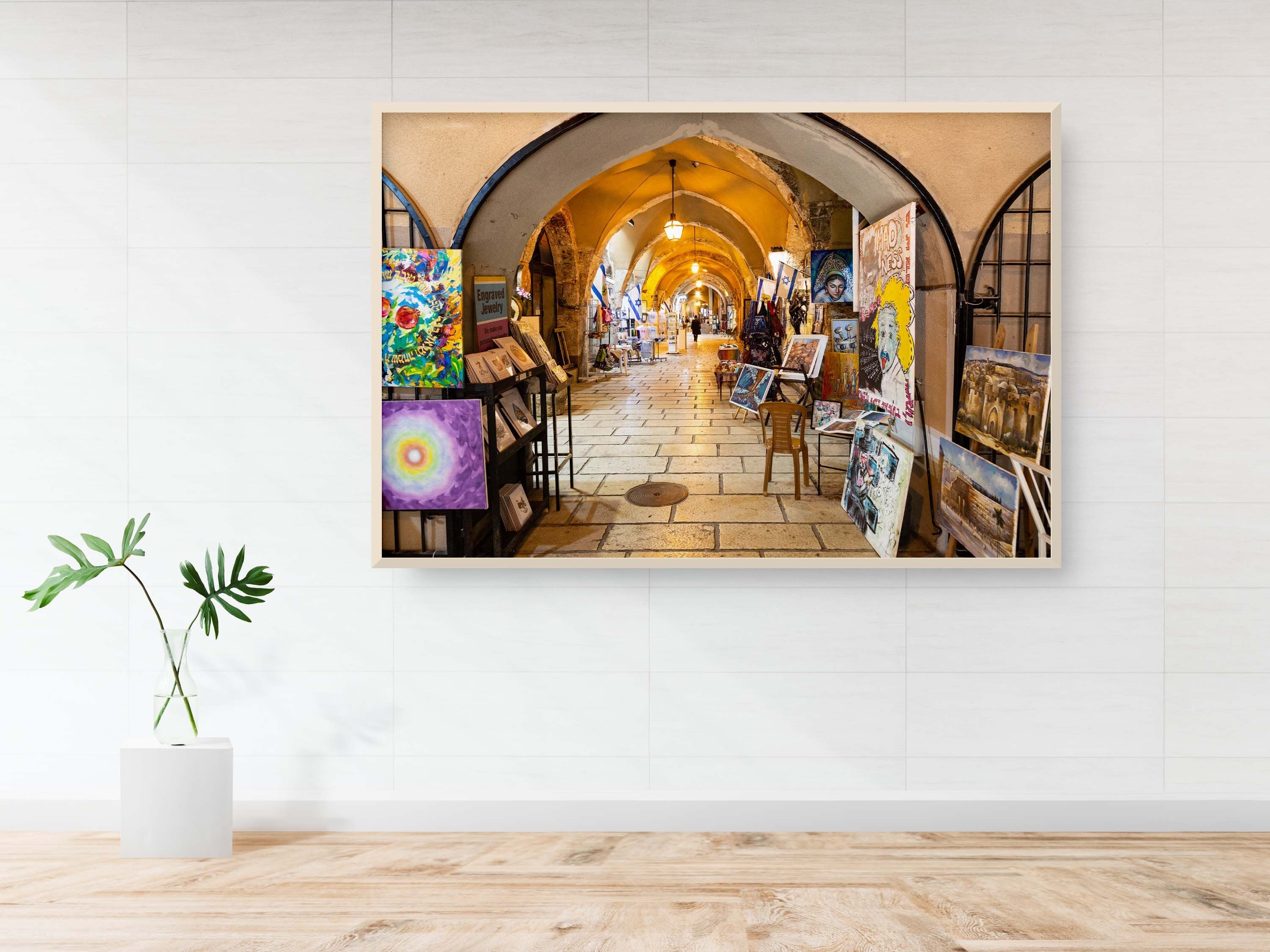 Jerusalem Old City Pedestrian Cardo Street with Artistic Galleries and Orthodox Man