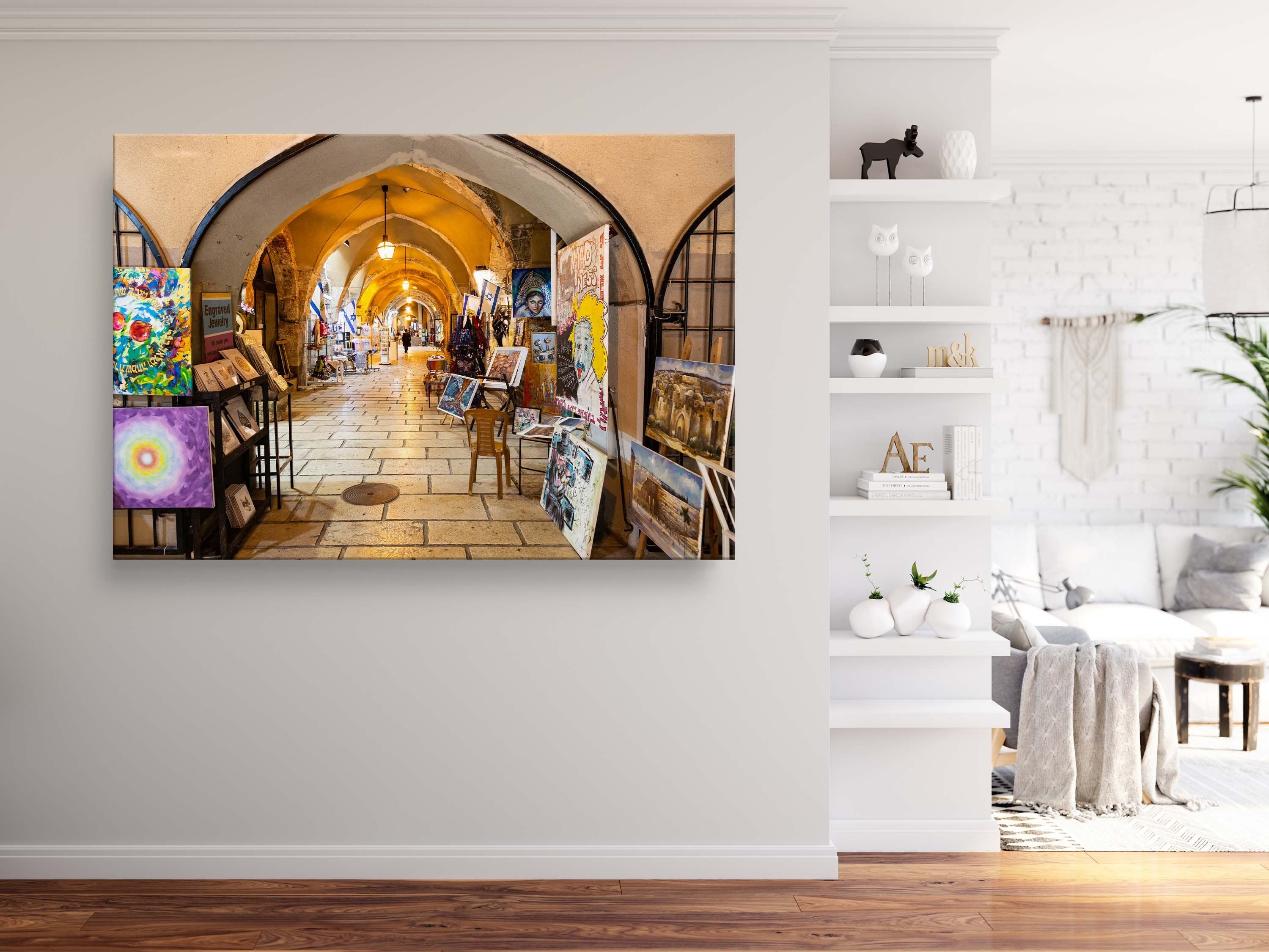 Jerusalem Old City Pedestrian Cardo Street with Artistic Galleries and Orthodox Man