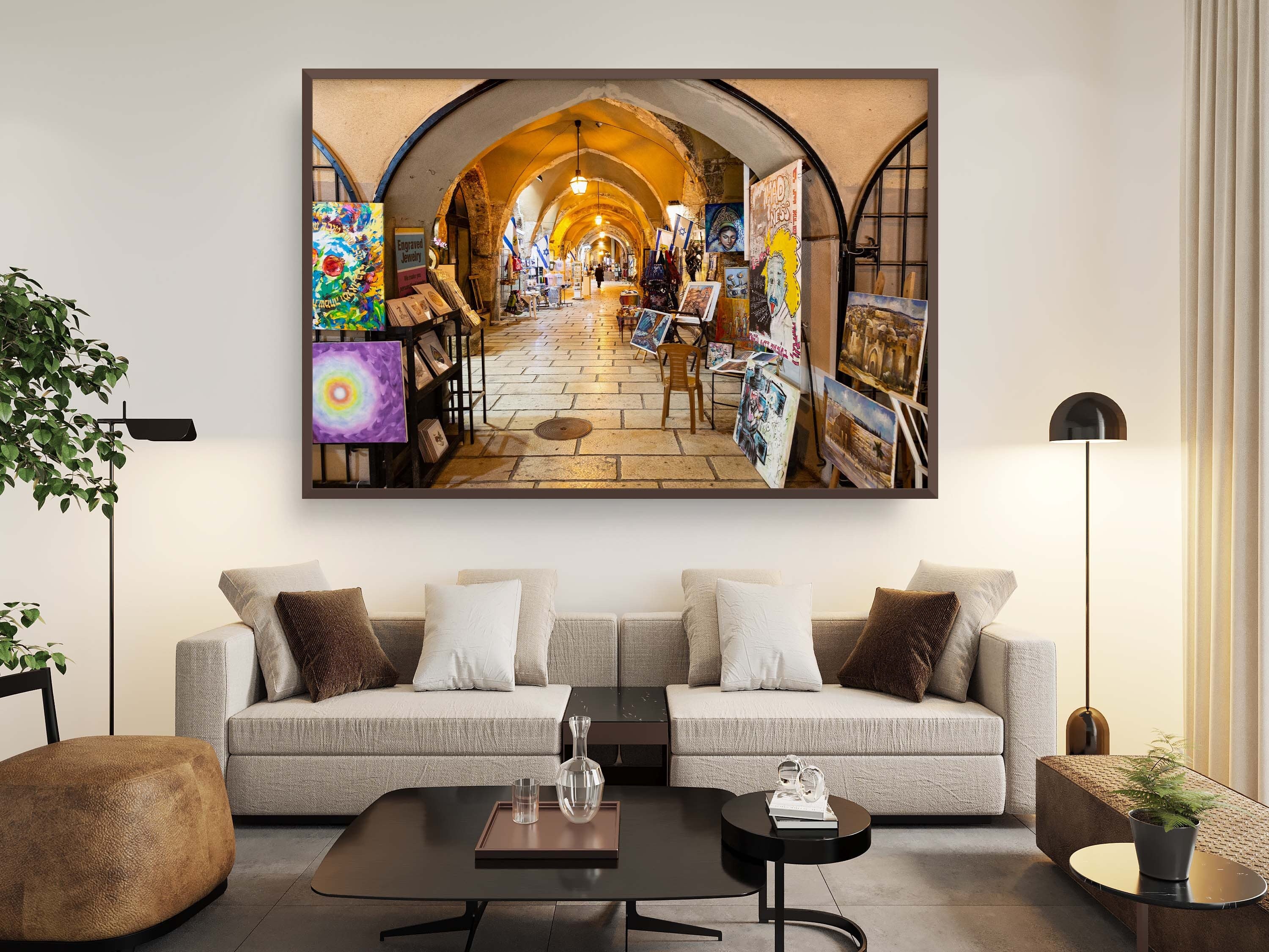 Jerusalem Old City Pedestrian Cardo Street with Artistic Galleries and Orthodox Man