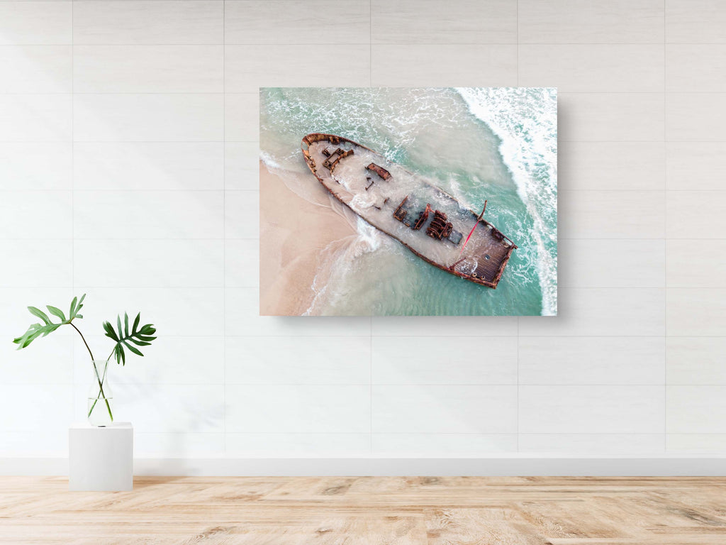 Habonim Beach Print: Israeli Turquoise Sea, Wrecked Boat Seascape