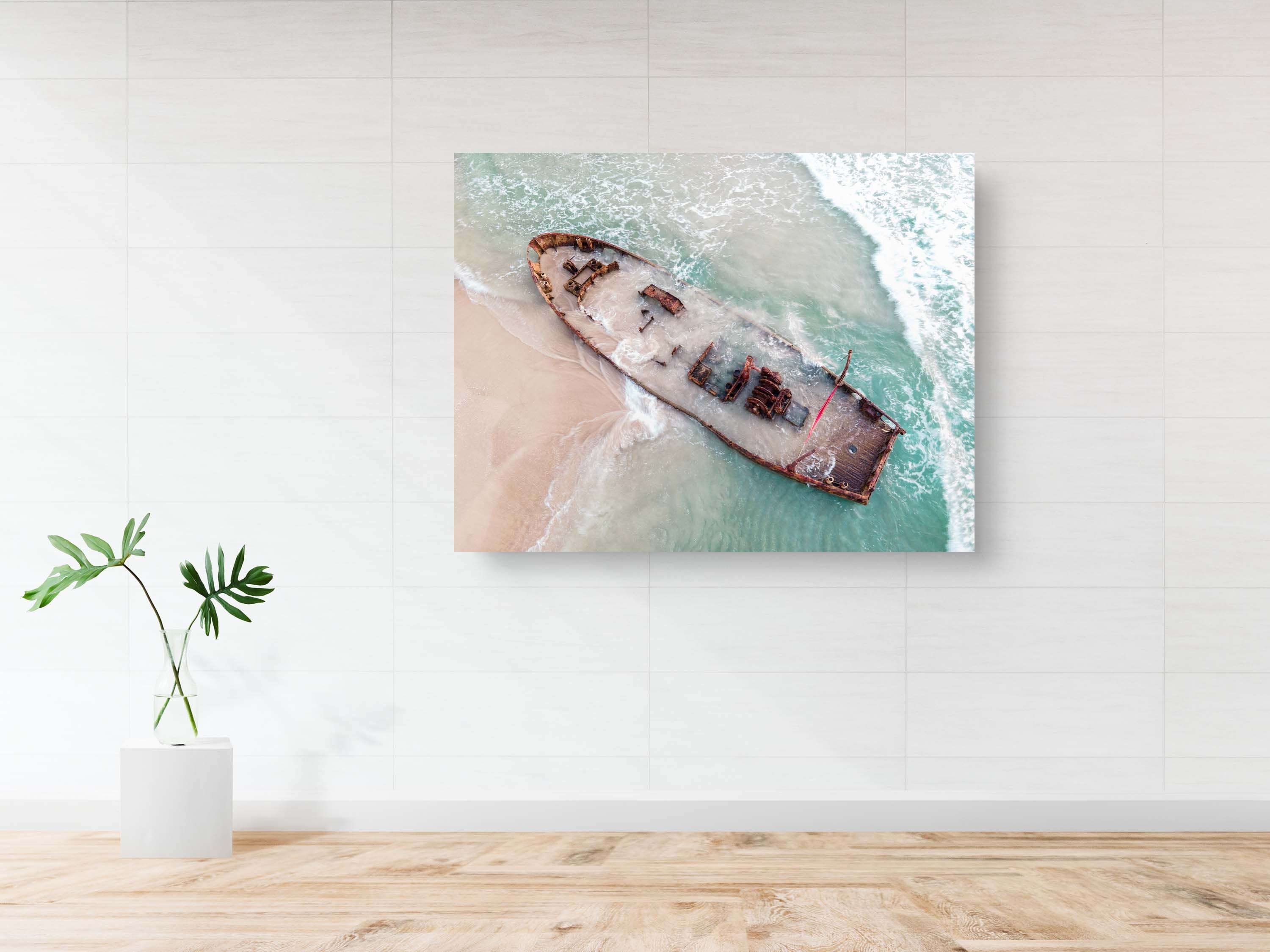 Habonim Beach Print: Israeli Turquoise Sea, Wrecked Boat Seascape