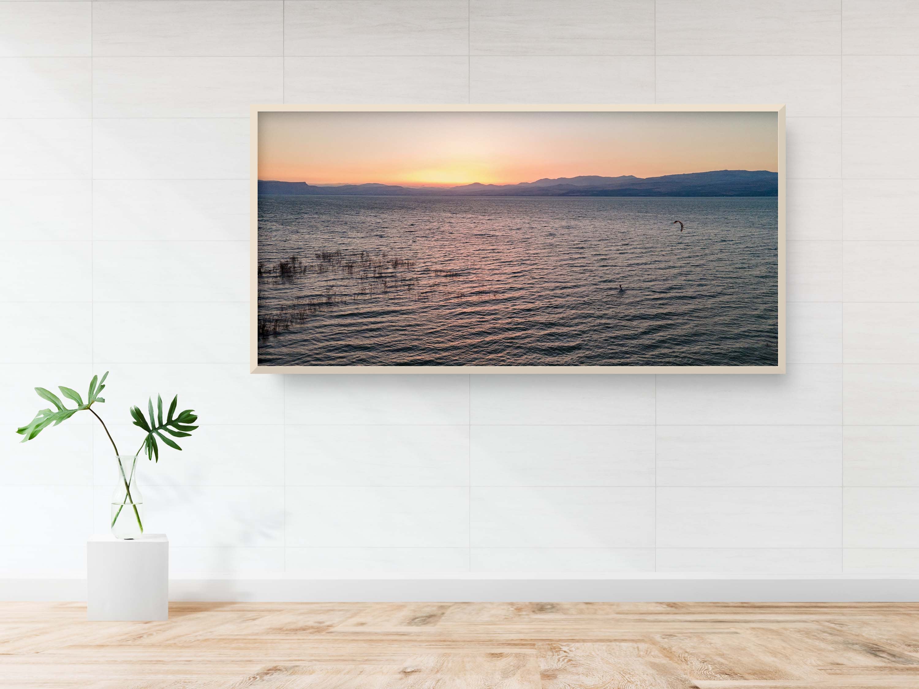 Sea of Galilee Sunset Print: Panoramic Israeli Holy Land Tiberias Lake Sunset Aerial Photo