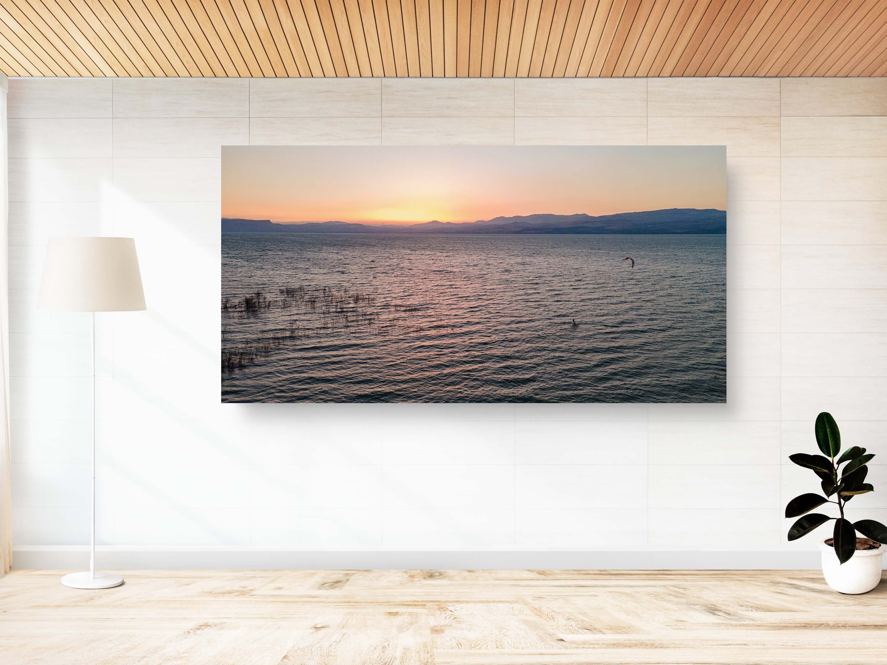 Sea of Galilee Sunset Print: Panoramic Israeli Holy Land Tiberias Lake Sunset Aerial Photo