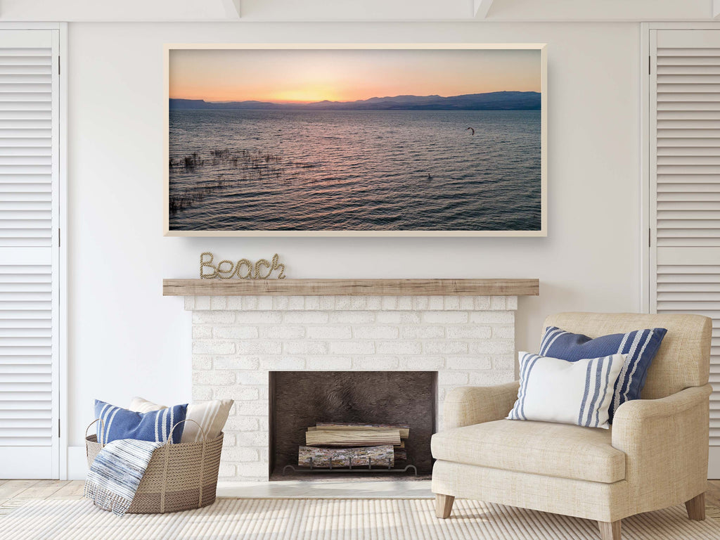 Sea of Galilee Sunset Print: Panoramic Israeli Holy Land Tiberias Lake Sunset Aerial Photo