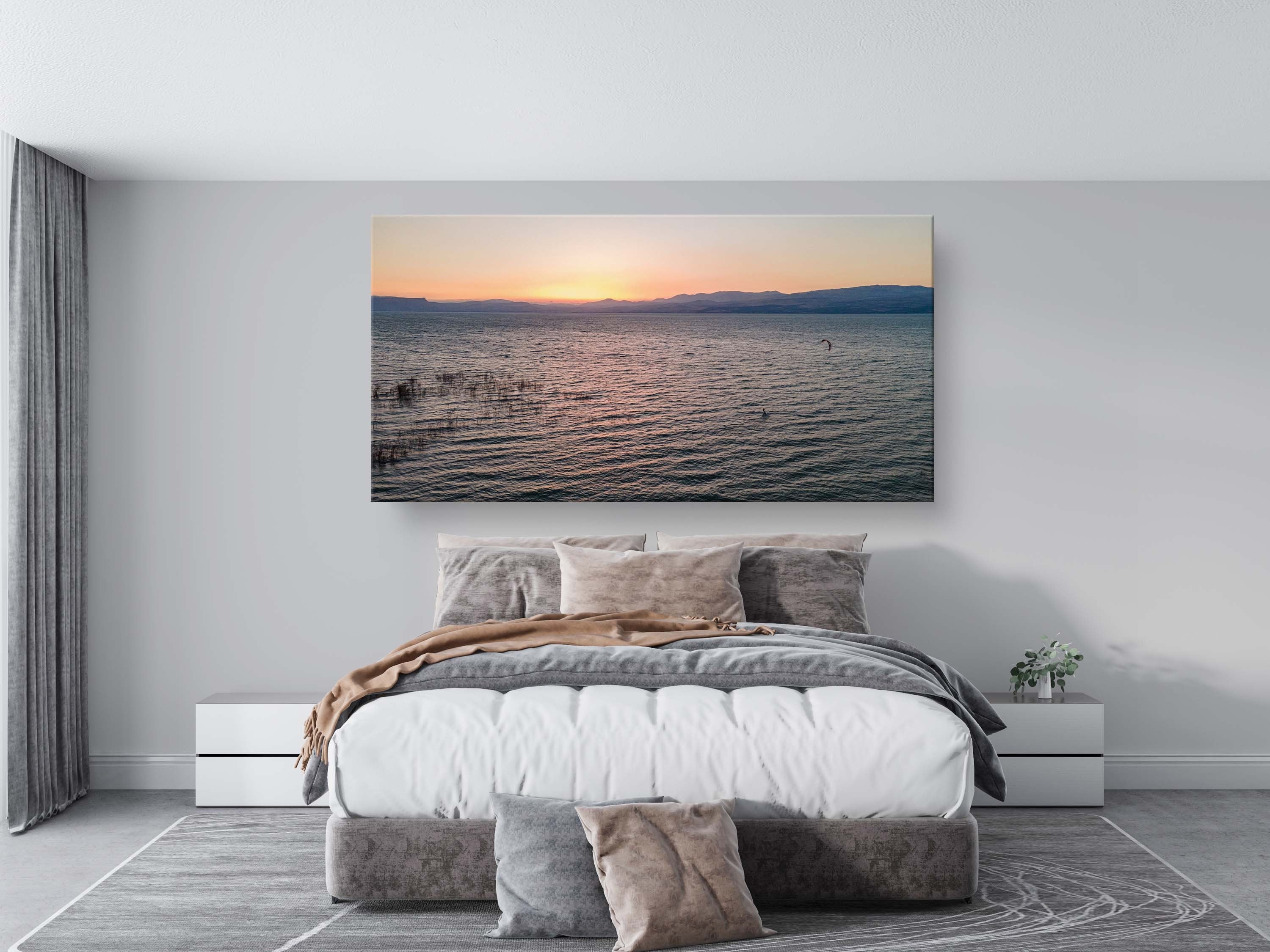 Sea of Galilee Sunset Print: Panoramic Israeli Holy Land Tiberias Lake Sunset Aerial Photo