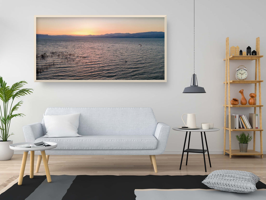 Sea of Galilee Sunset Print: Panoramic Israeli Holy Land Tiberias Lake Sunset Aerial Photo