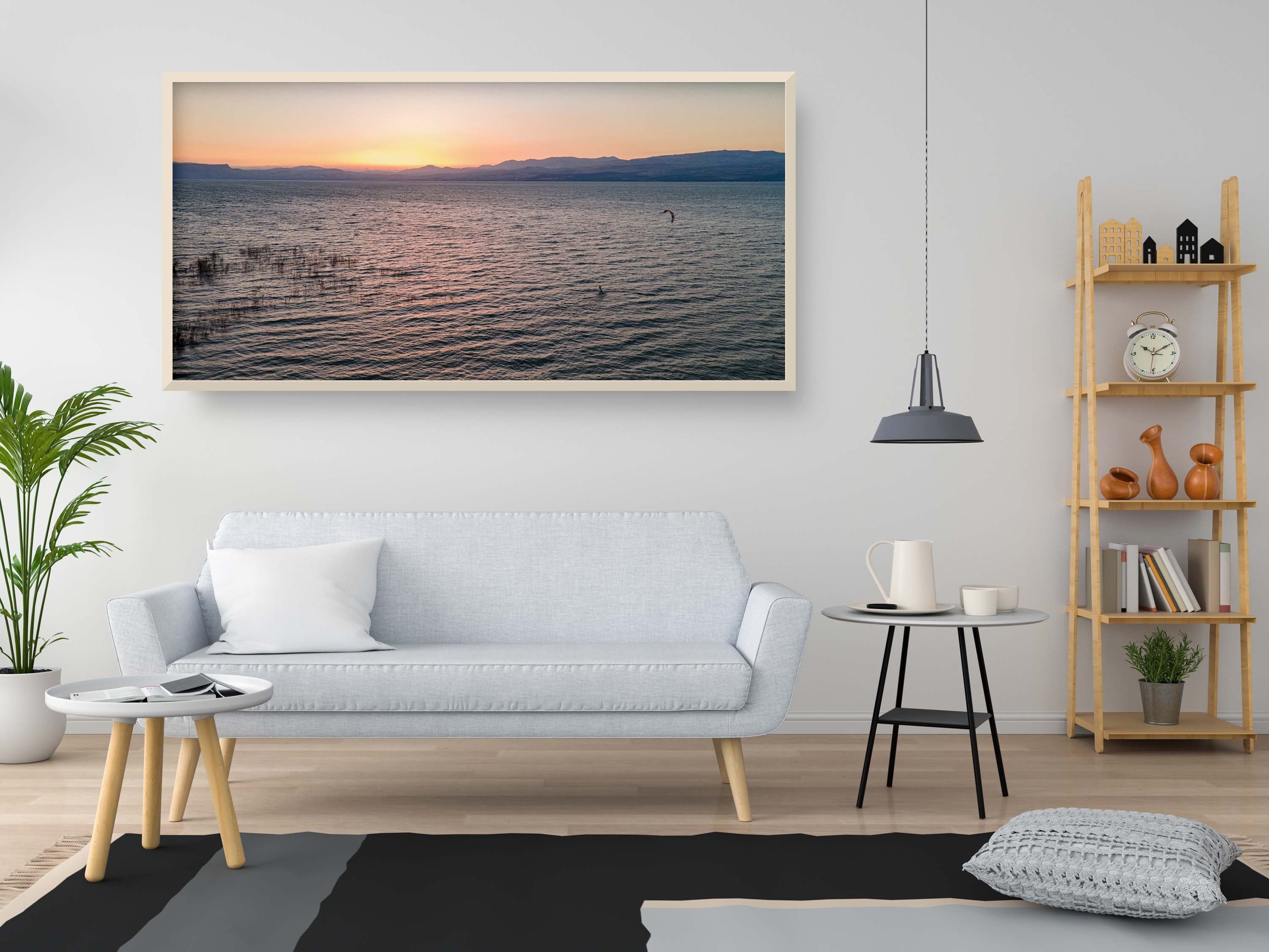 Sea of Galilee Sunset Print: Panoramic Israeli Holy Land Tiberias Lake Sunset Aerial Photo