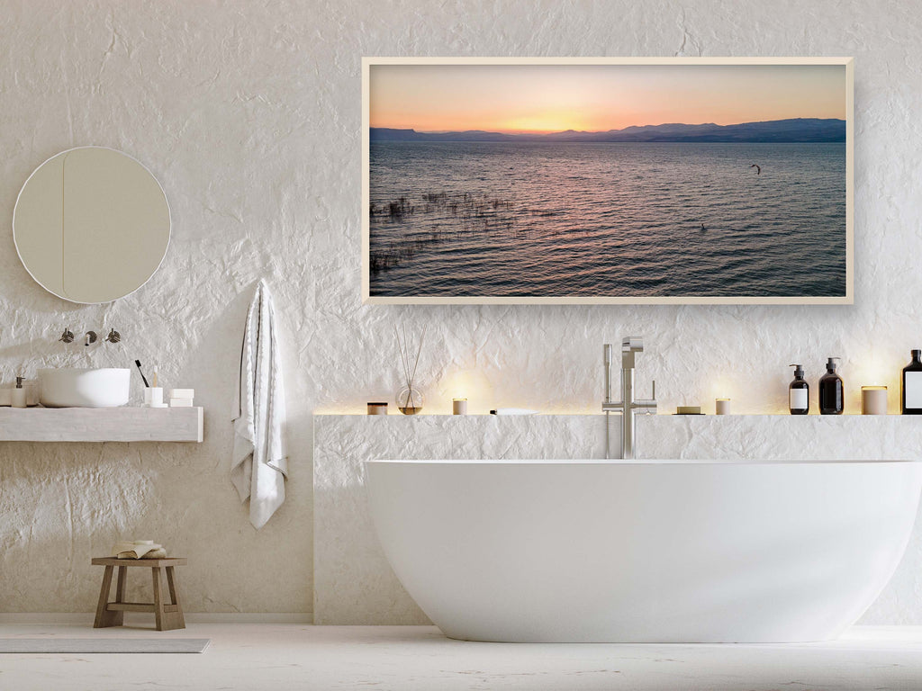 Sea of Galilee Sunset Print: Panoramic Israeli Holy Land Tiberias Lake Sunset Aerial Photo