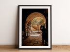 Jerusalem Old City Pedestrian Street with Olive Tree and Orthodox Men in the Jewish Quarter