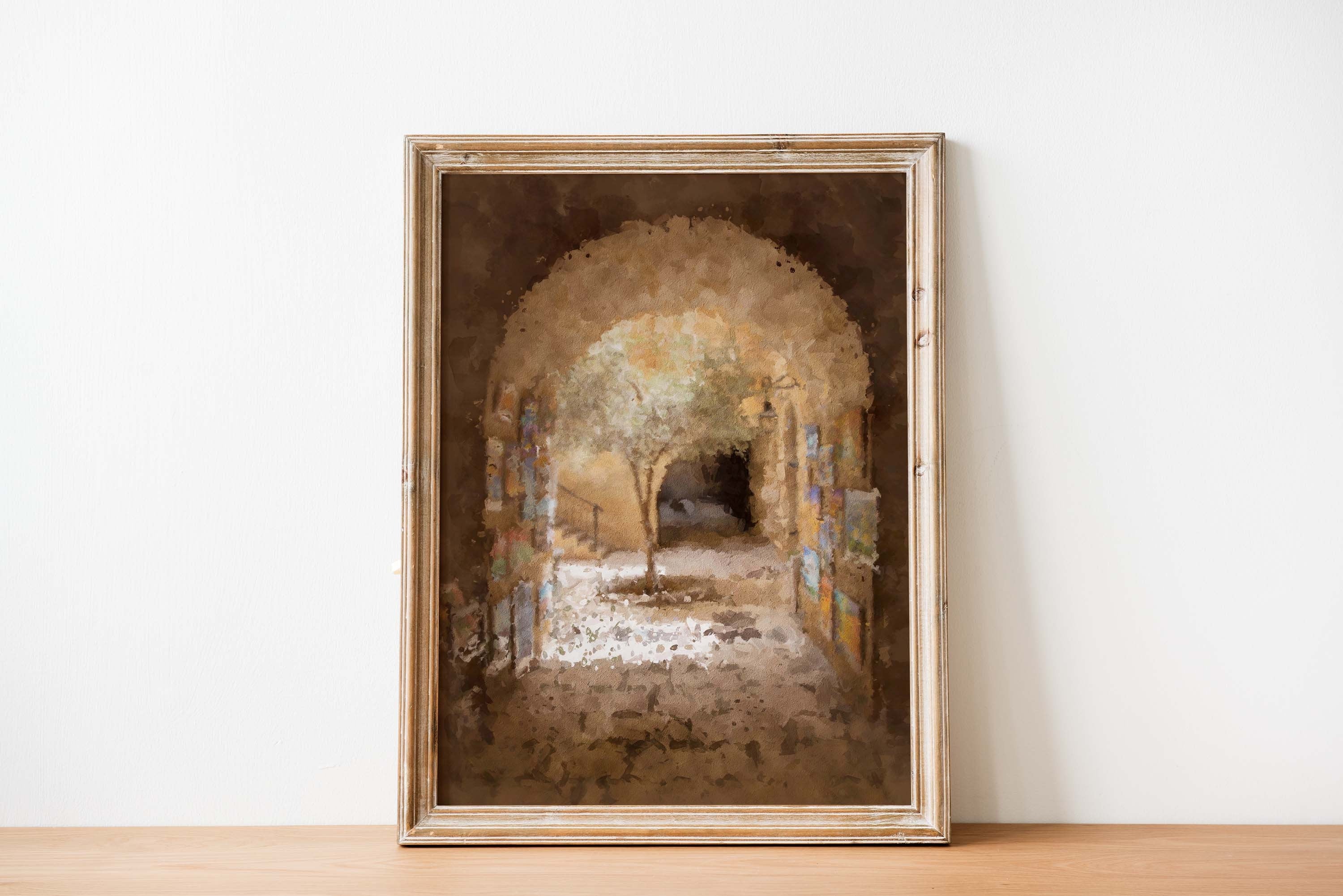 Holy Land Jerusalem Old City Painting — Jewish Quarter Olive Tree and Arch
