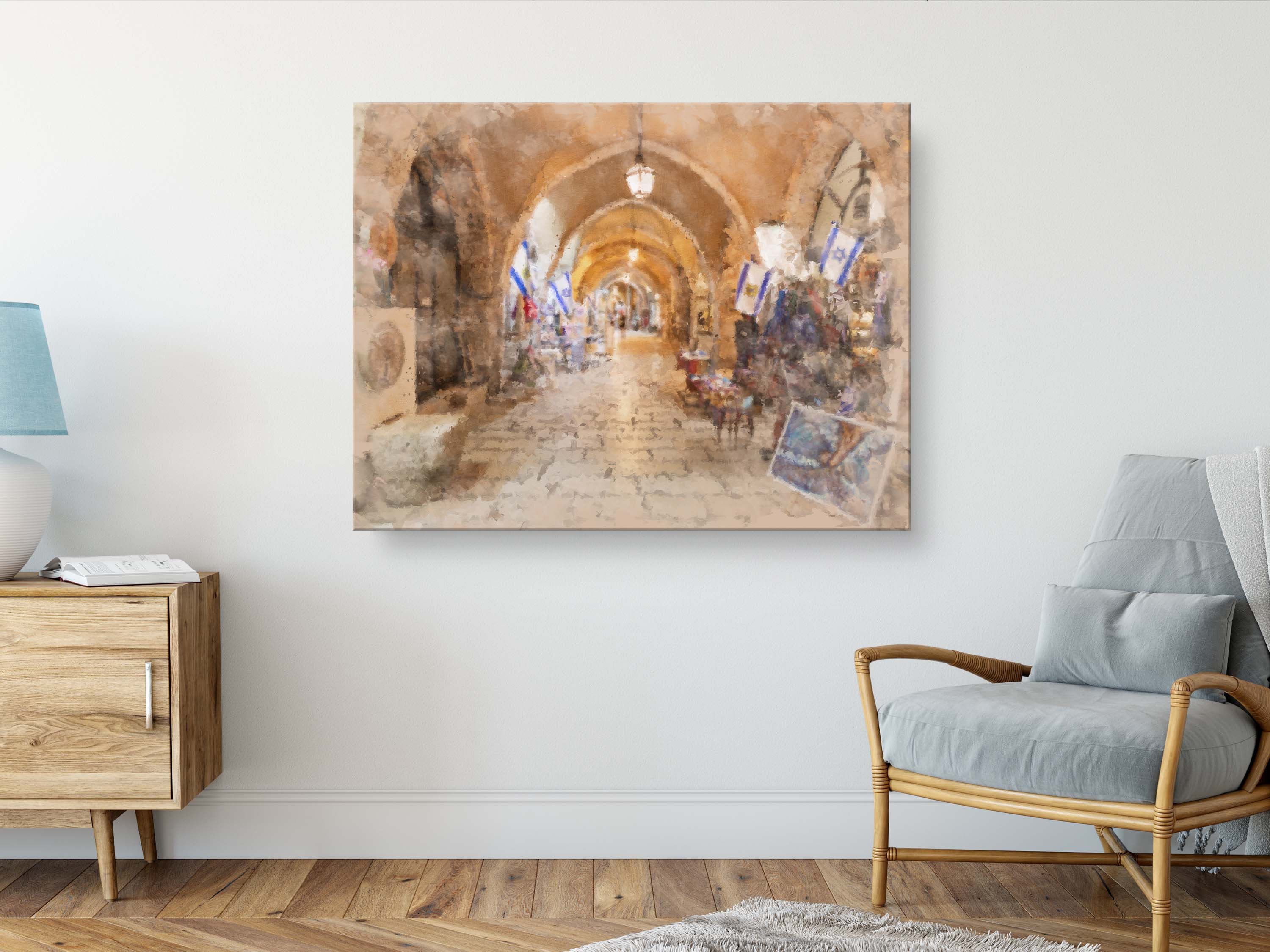 Jerusalem Old City Pedestrian Cardo Street Painting — Jewish Quarter Artistic Galleries