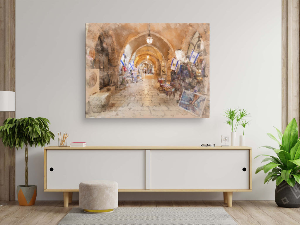 Jerusalem Old City Pedestrian Cardo Street Painting — Jewish Quarter Artistic Galleries