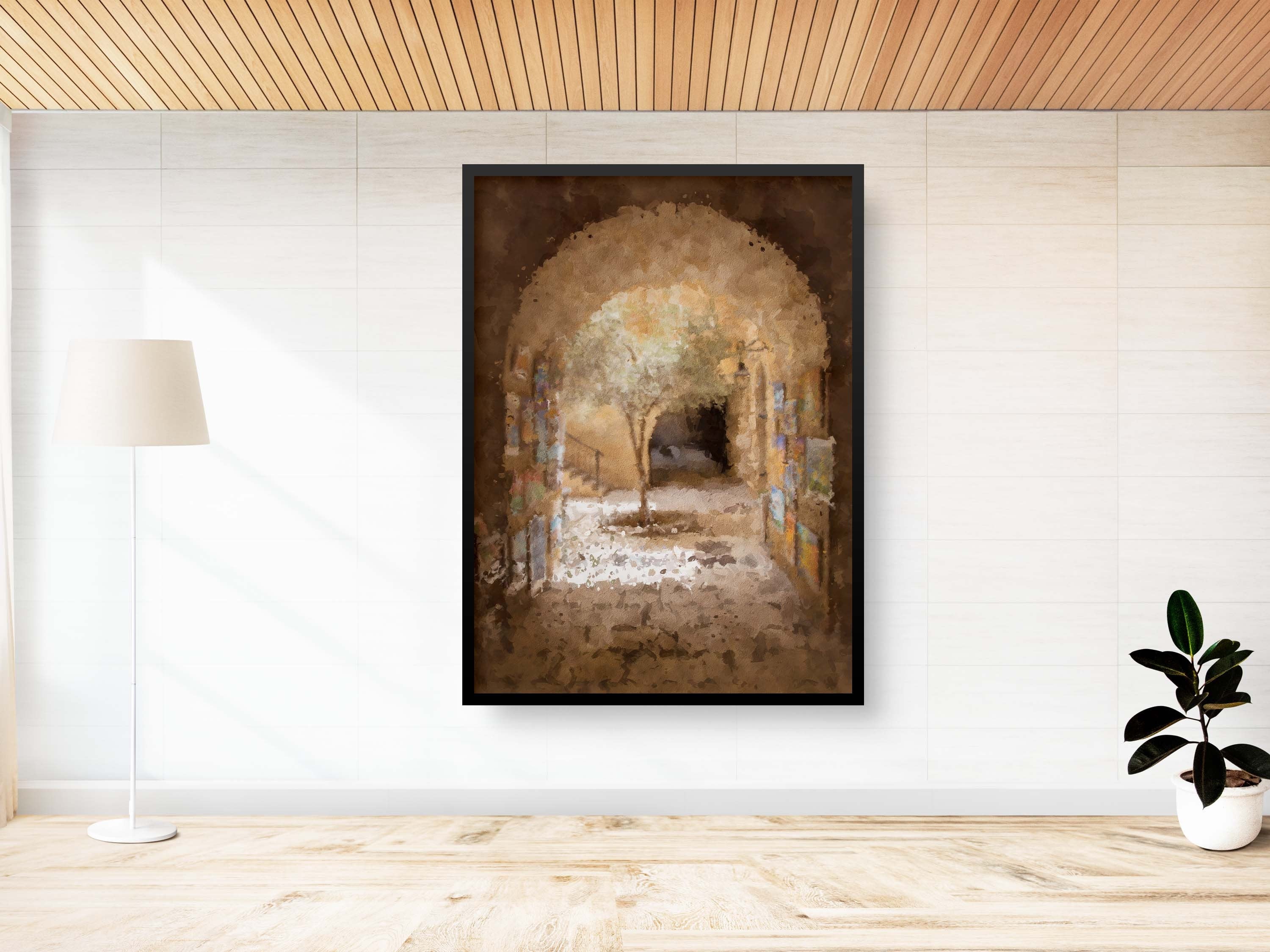 Holy Land Jerusalem Old City Painting — Jewish Quarter Olive Tree and Arch