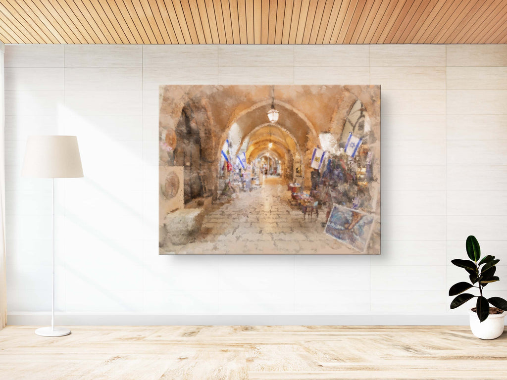 Jerusalem Old City Pedestrian Cardo Street Painting — Jewish Quarter Artistic Galleries