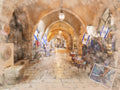 Jerusalem Old City Pedestrian Cardo Street Painting — Jewish Quarter Artistic Galleries