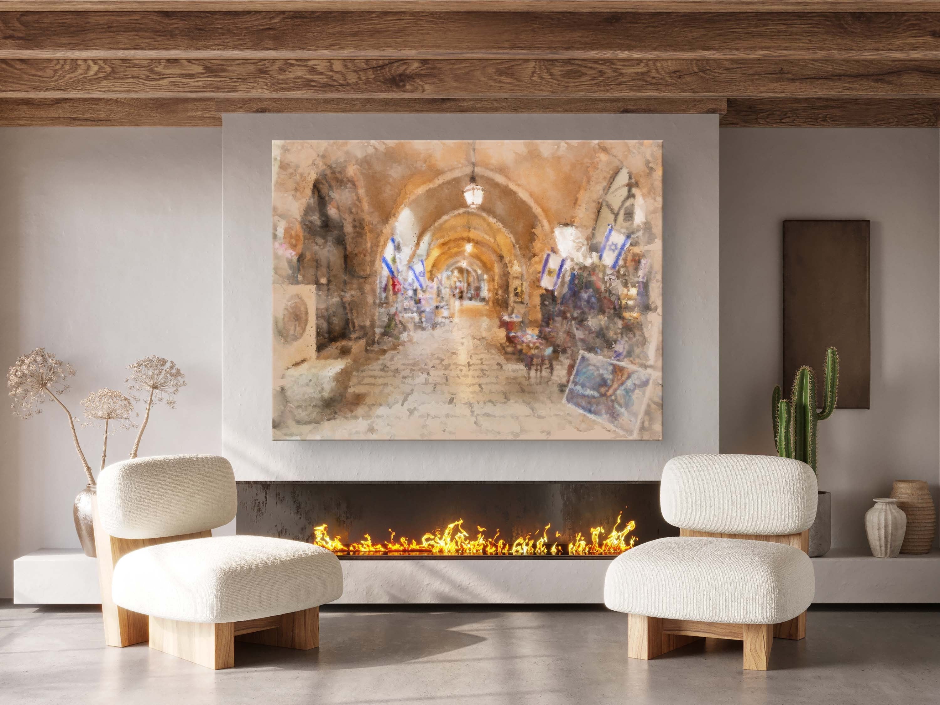 Jerusalem Old City Pedestrian Cardo Street Painting — Jewish Quarter Artistic Galleries