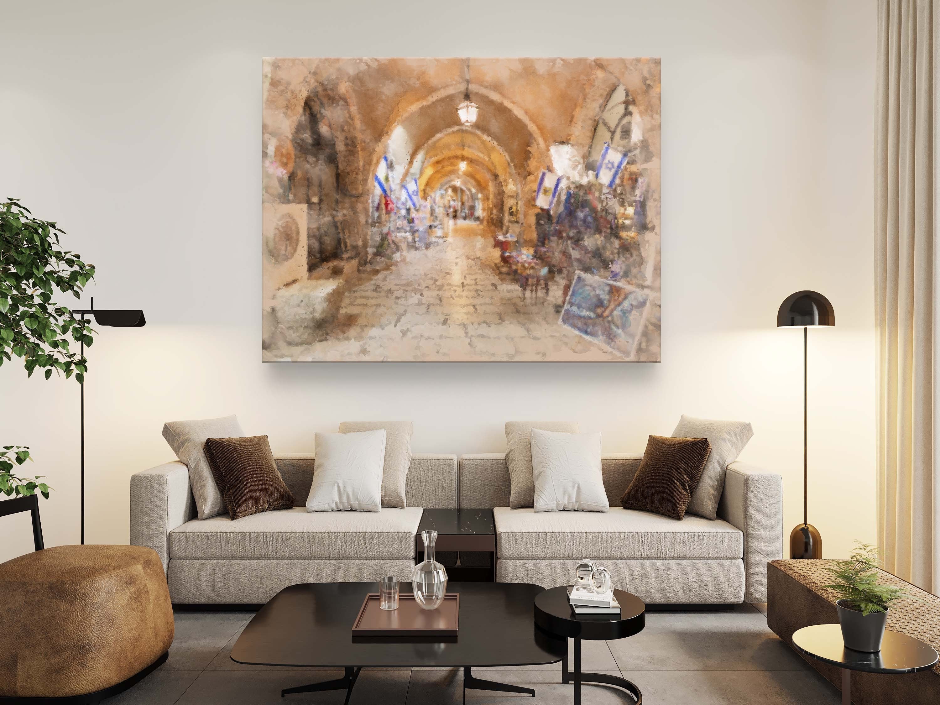 Jerusalem Old City Pedestrian Cardo Street Painting — Jewish Quarter Artistic Galleries