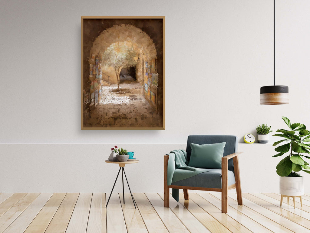Holy Land Jerusalem Old City Painting — Jewish Quarter Olive Tree and Arch