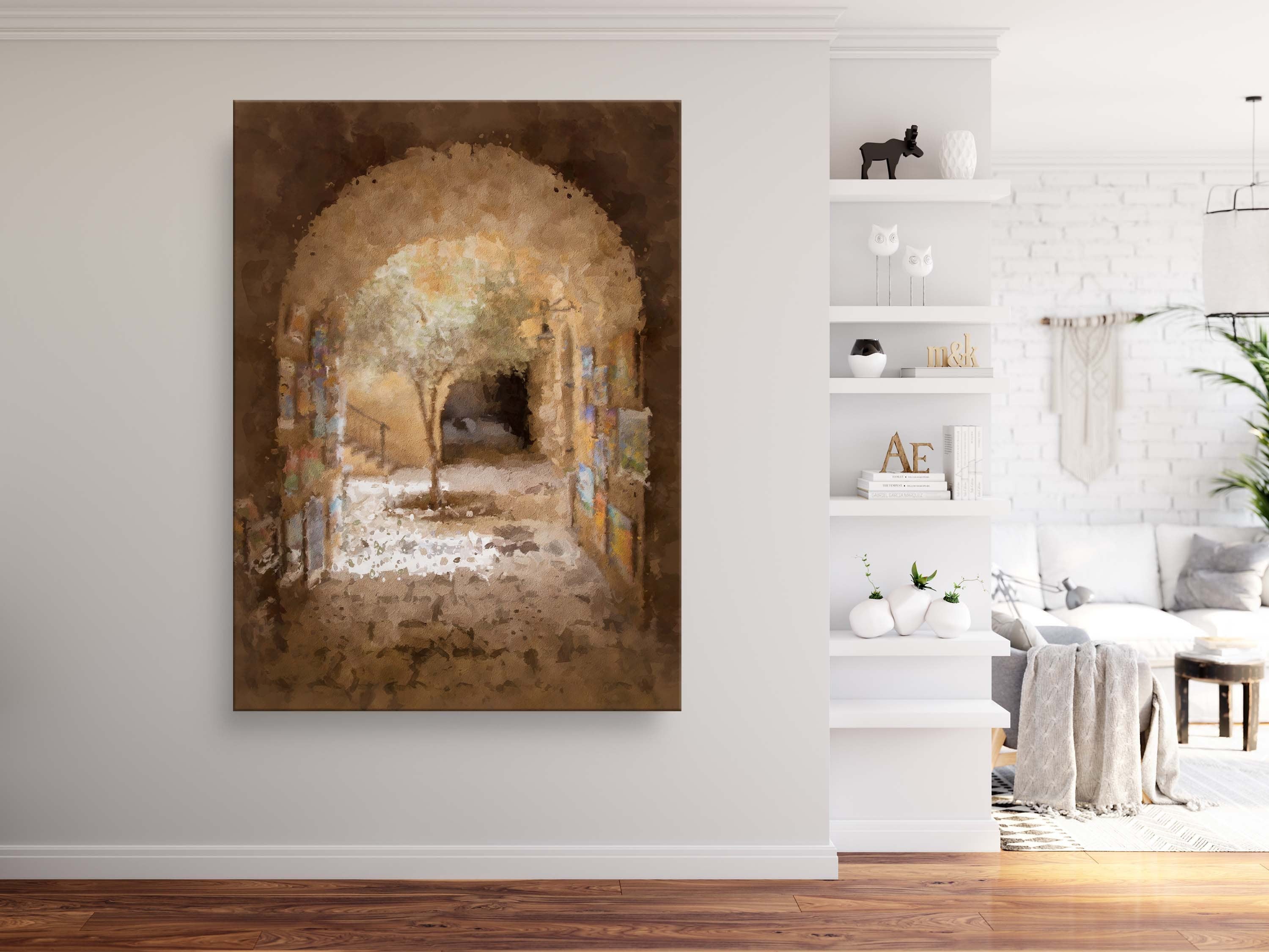 Holy Land Jerusalem Old City Painting — Jewish Quarter Olive Tree and Arch