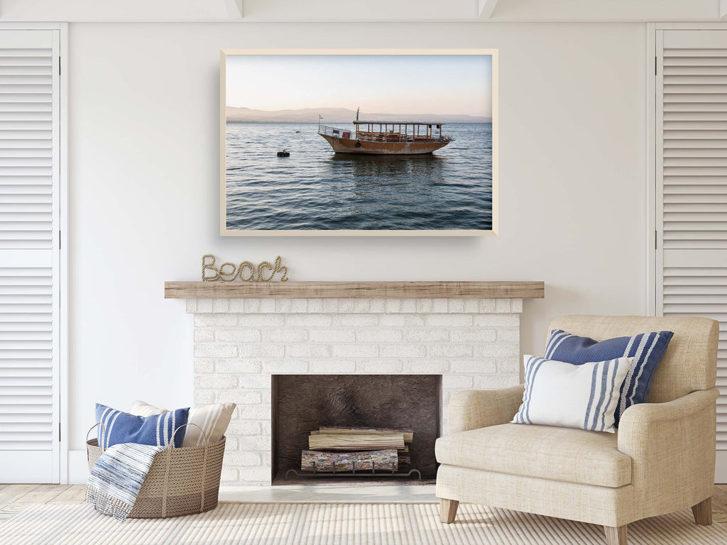 Israeli Holy Land Sea of Galilee — Kinneret Tiberias Lake with a boat