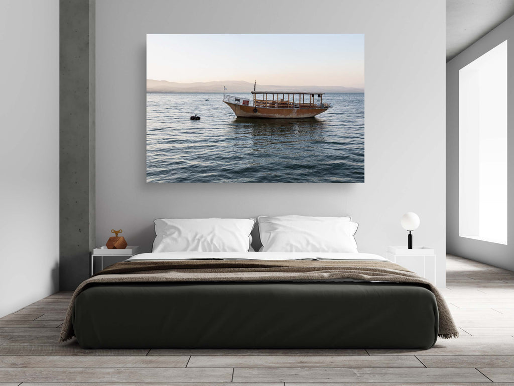 Israeli Holy Land Sea of Galilee — Kinneret Tiberias Lake with a boat