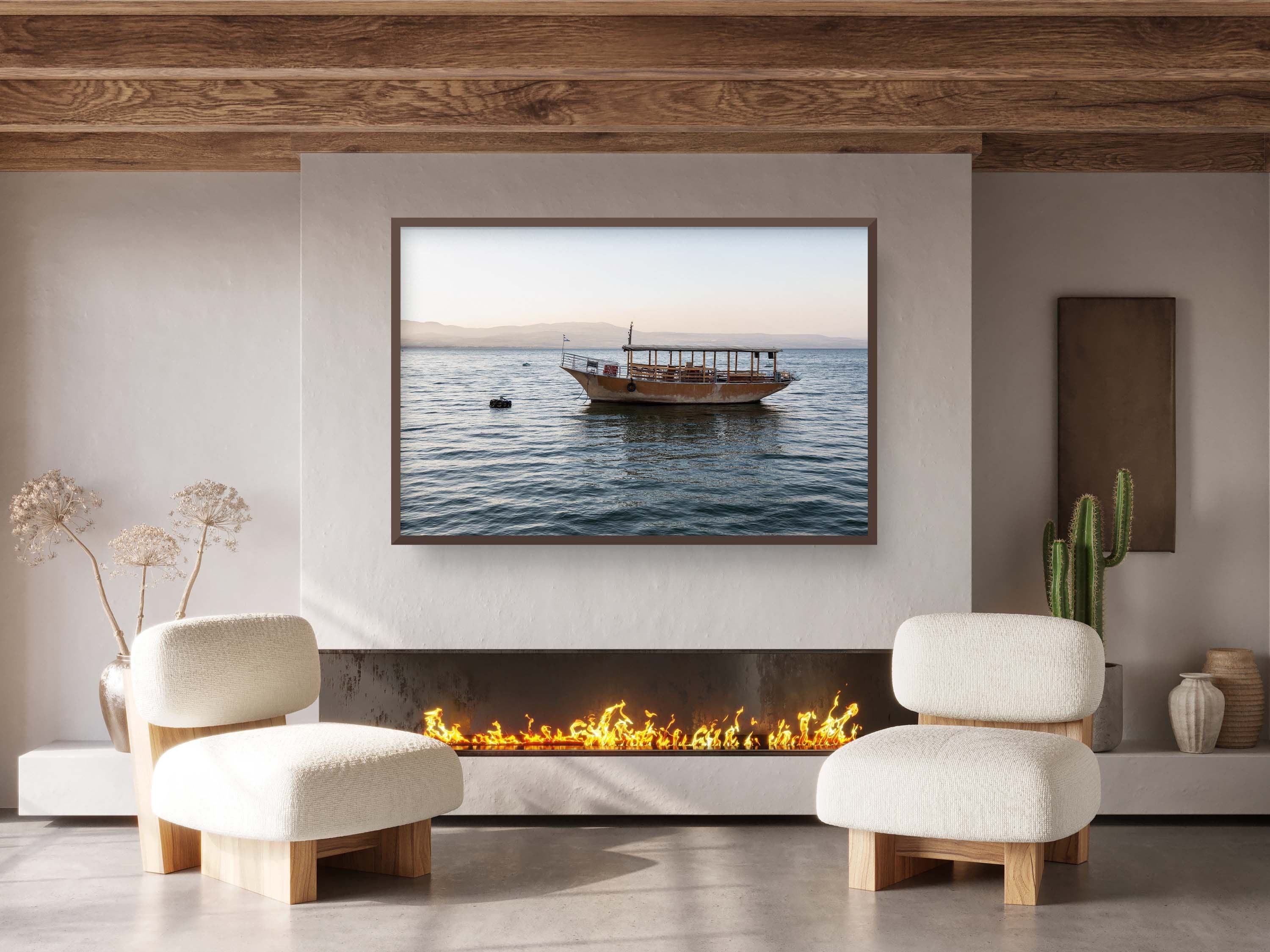 Israeli Holy Land Sea of Galilee — Kinneret Tiberias Lake with a boat