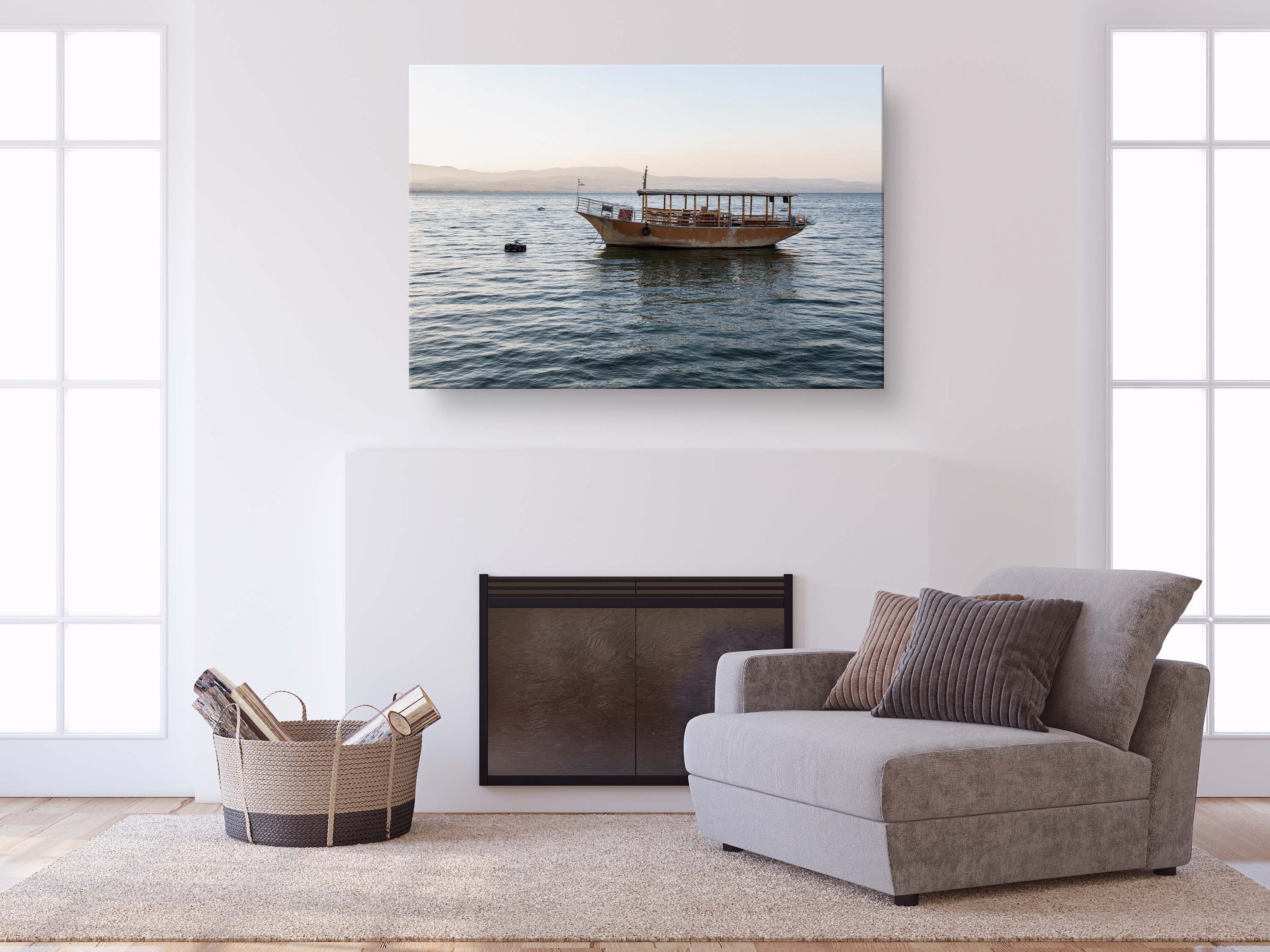 Israeli Holy Land Sea of Galilee — Kinneret Tiberias Lake with a boat