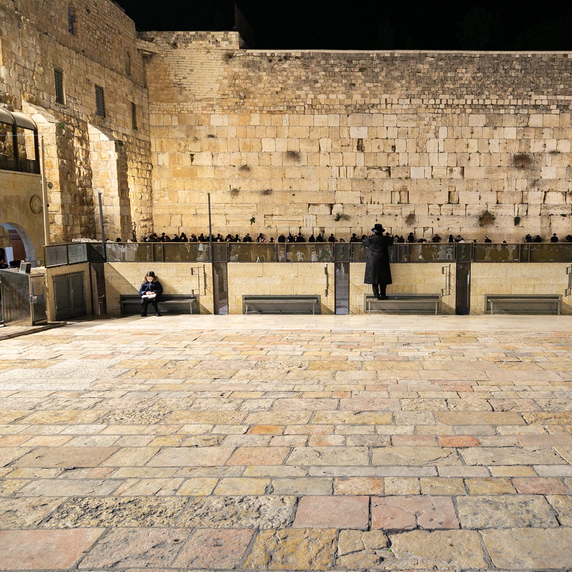 Jerusalem Kotel Western Wall by night with Jewish Orthodox